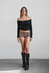 Cheetah Leopard Print Sequin Micro Shorts