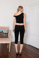 SORA Rayon Fold Over Waist Polka Dot Capri Leggings Pants