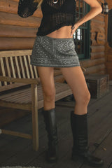 DOLCHE Studded Washed Denim Mini Skirt