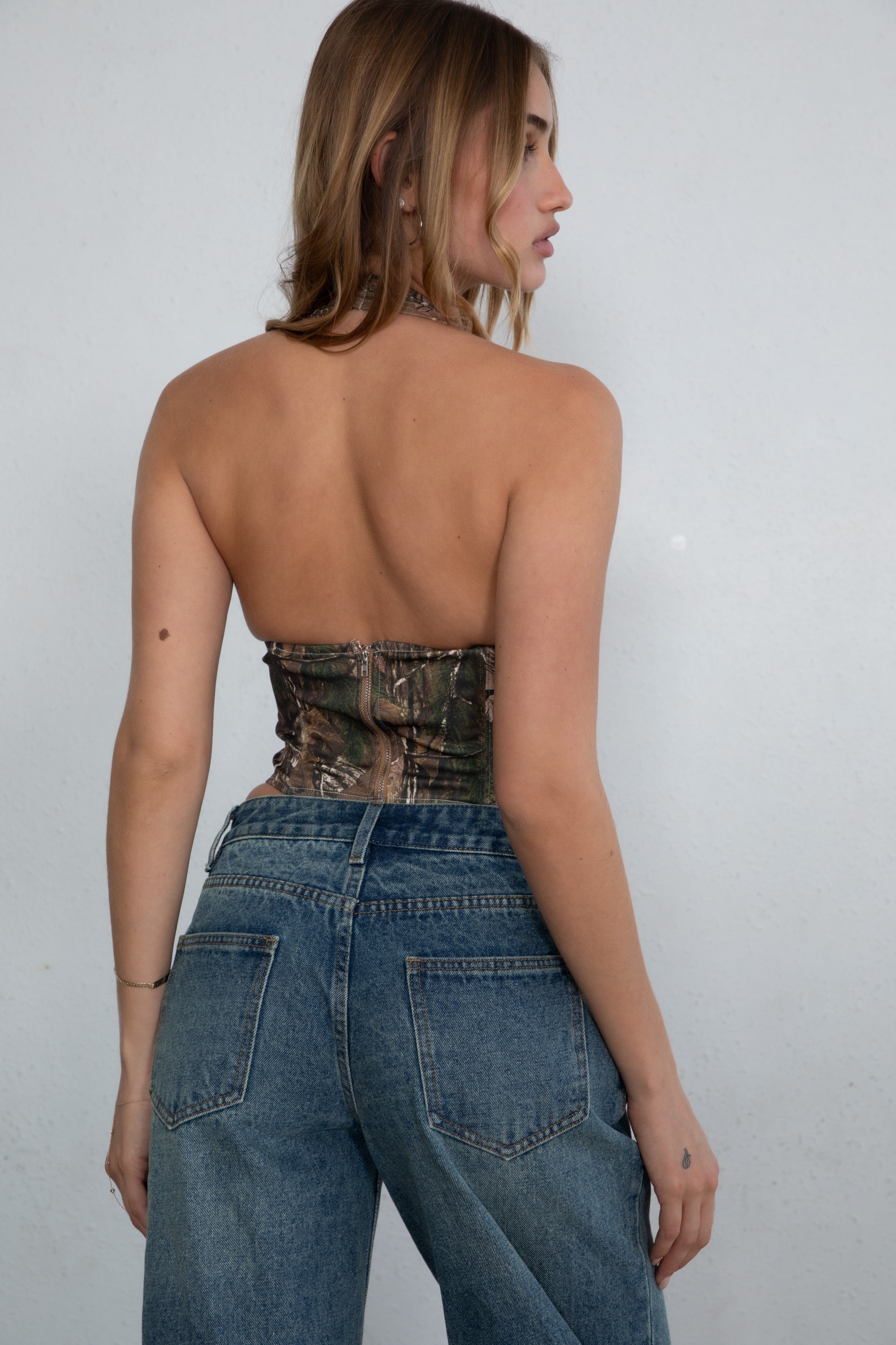 CAMOU Camo Print Halter Bustier Corset Top