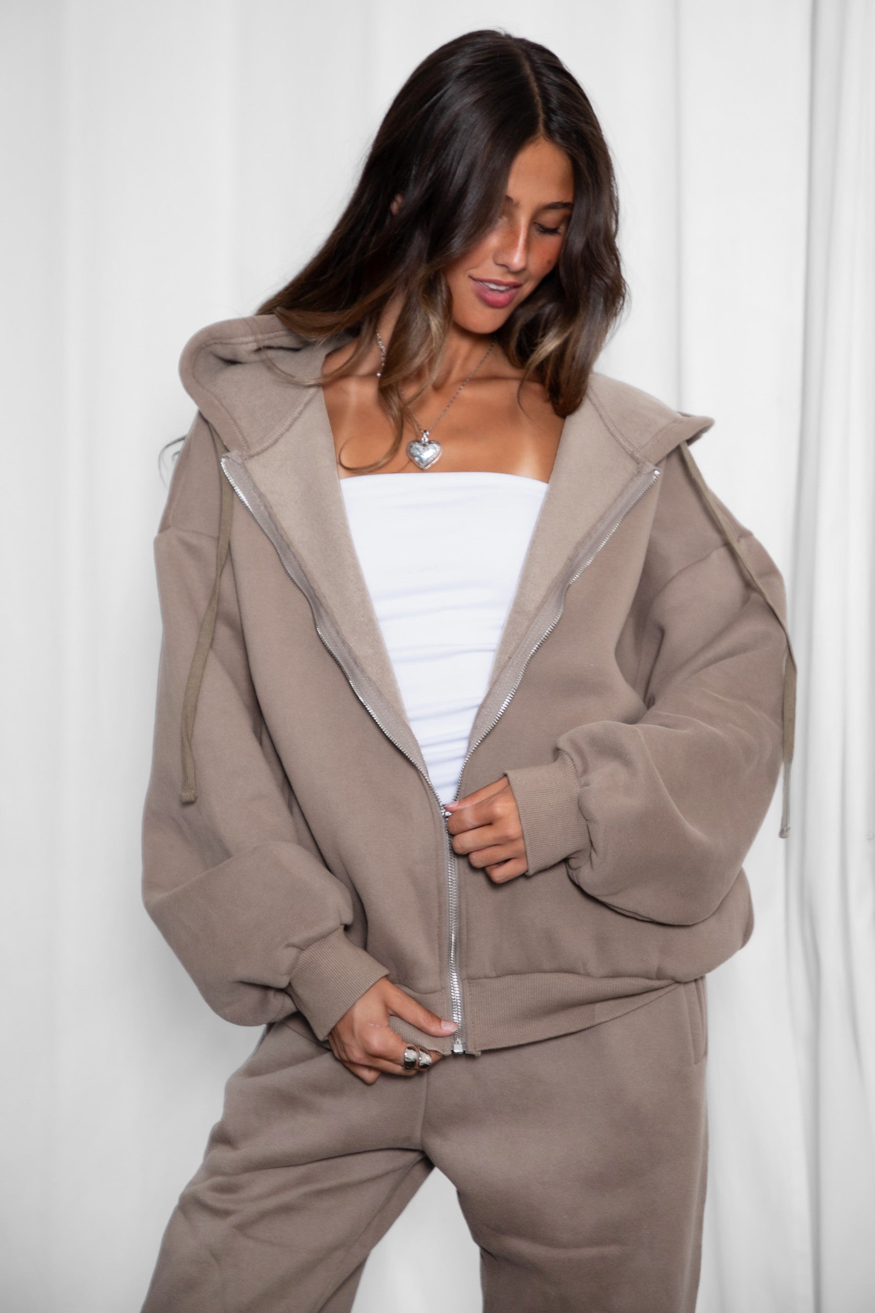 UNIVERSITY Plush Fleece Oversized Zip Up Hoodie
