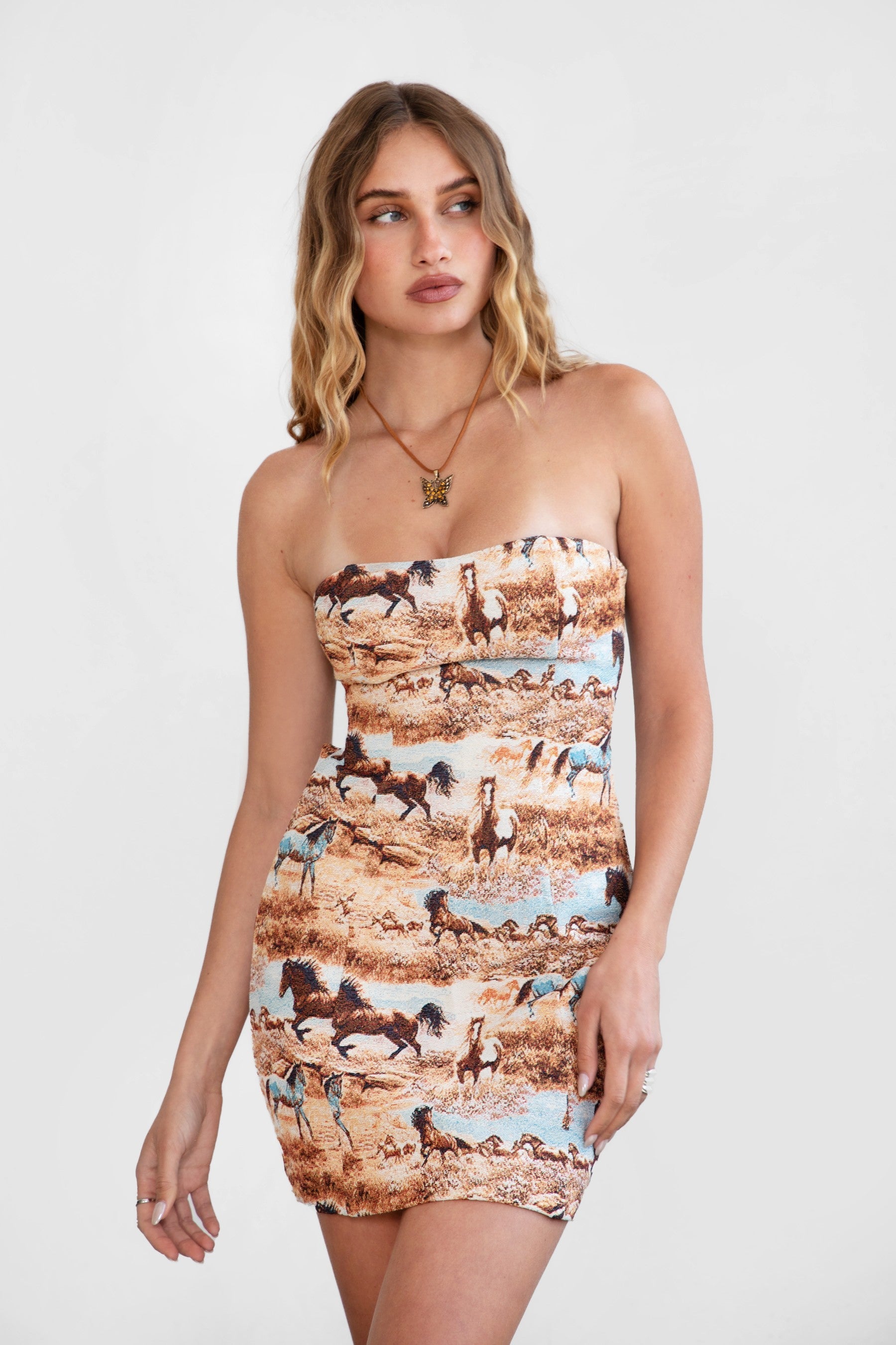 DJANGO Tapestry Strapless Mini Dress