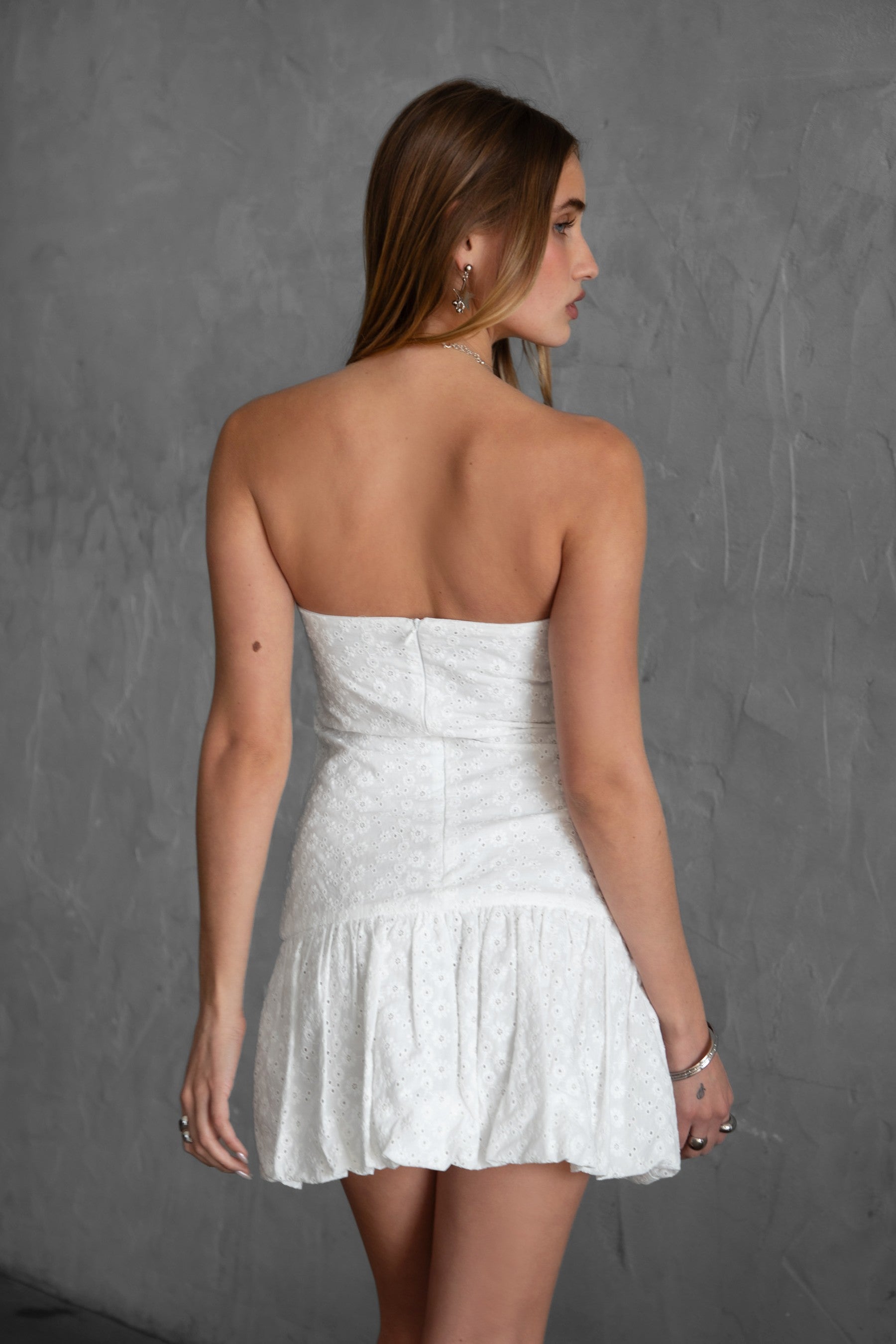 Madelynn Strapless Bubble Hem Mini Dress