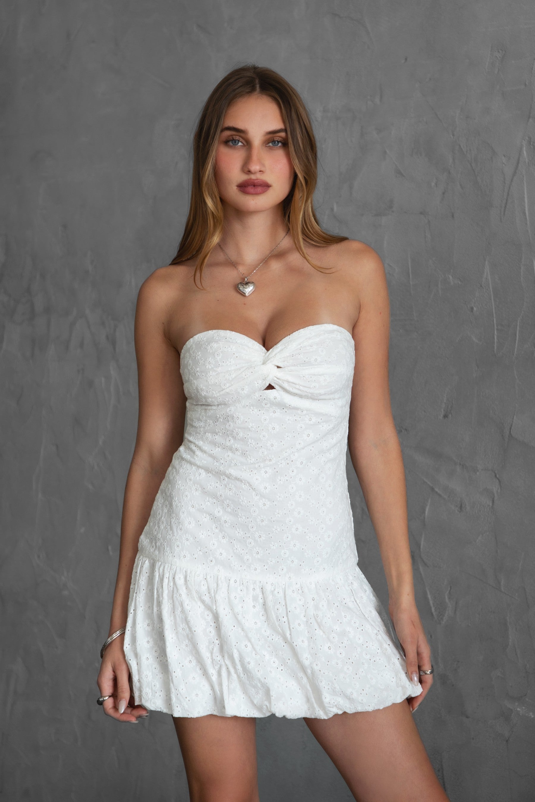 Madelynn Strapless Bubble Hem Mini Dress