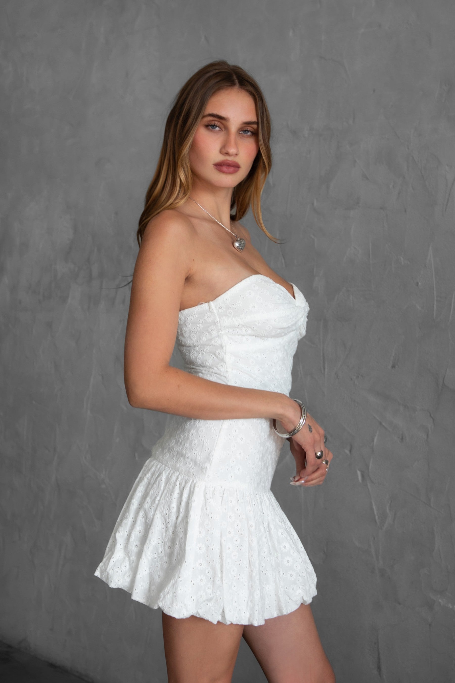 Madelynn Strapless Bubble Hem Mini Dress