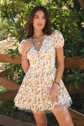 JESSICA Floral Print A Line Tulle Short-Sleeve Mini Dress
