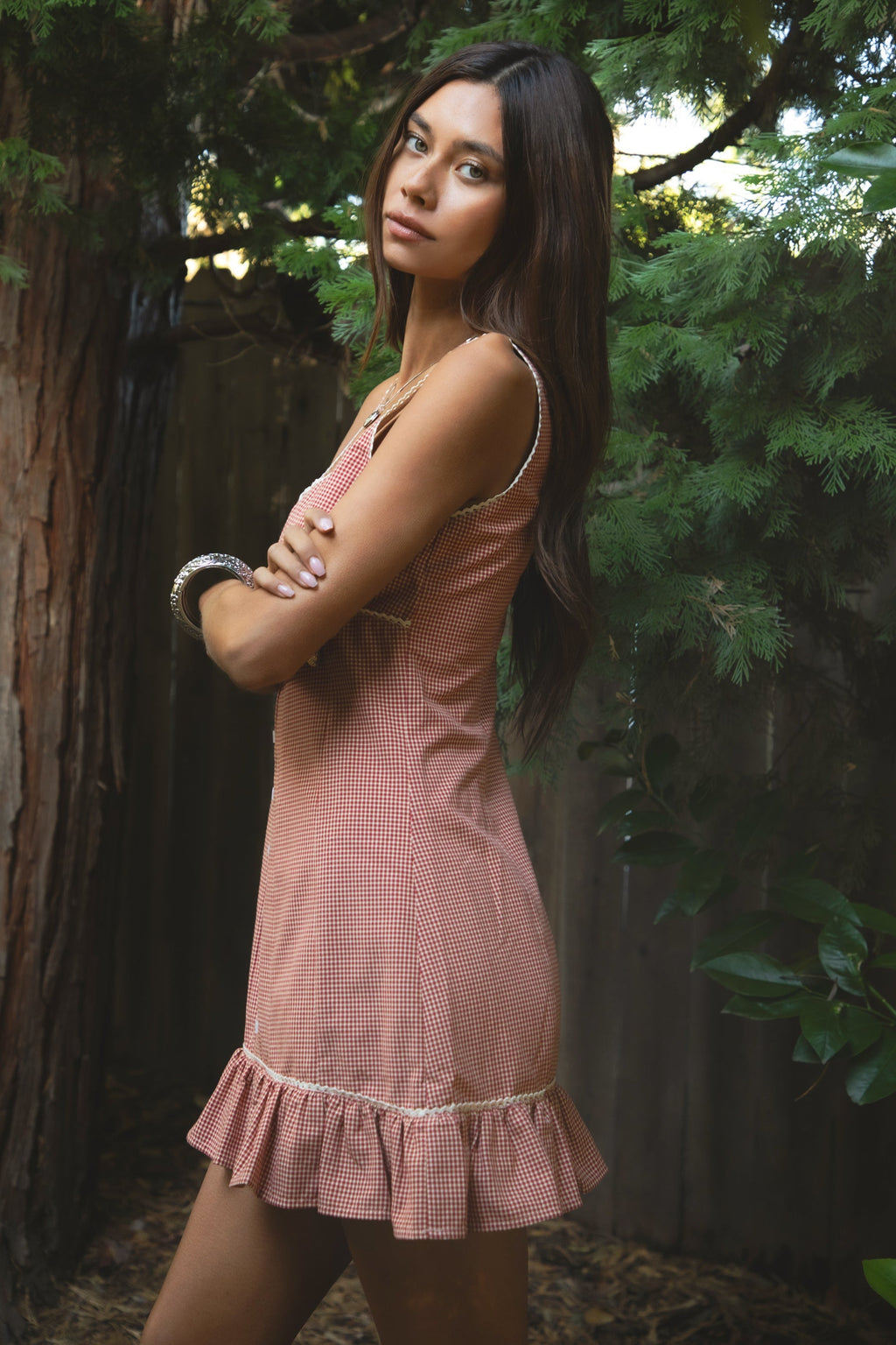 AMELIE Gingham Square Neck Sleeveless Mini Dress
