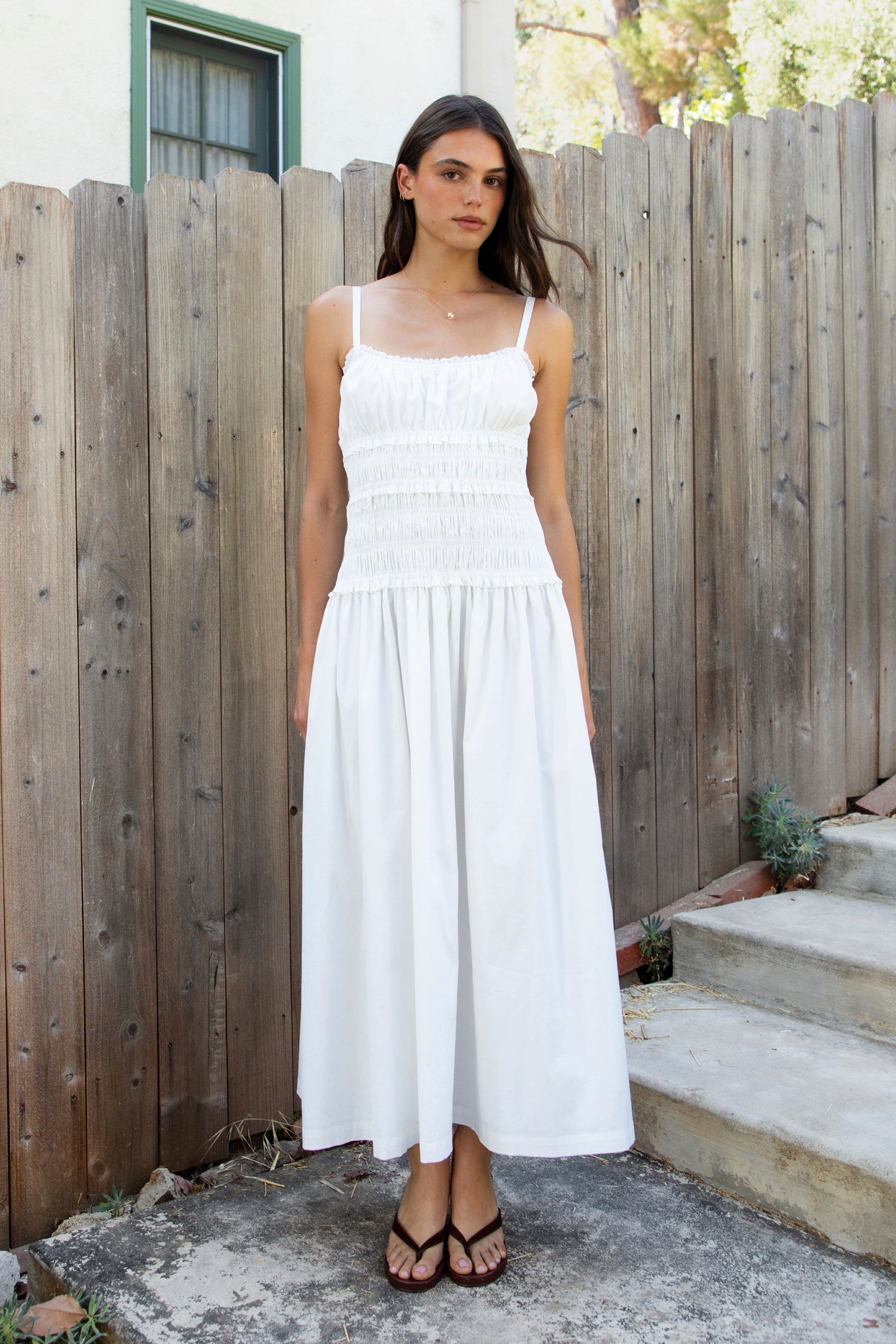 ISLA Smocked Poplin Square Neck Maxi Dress
