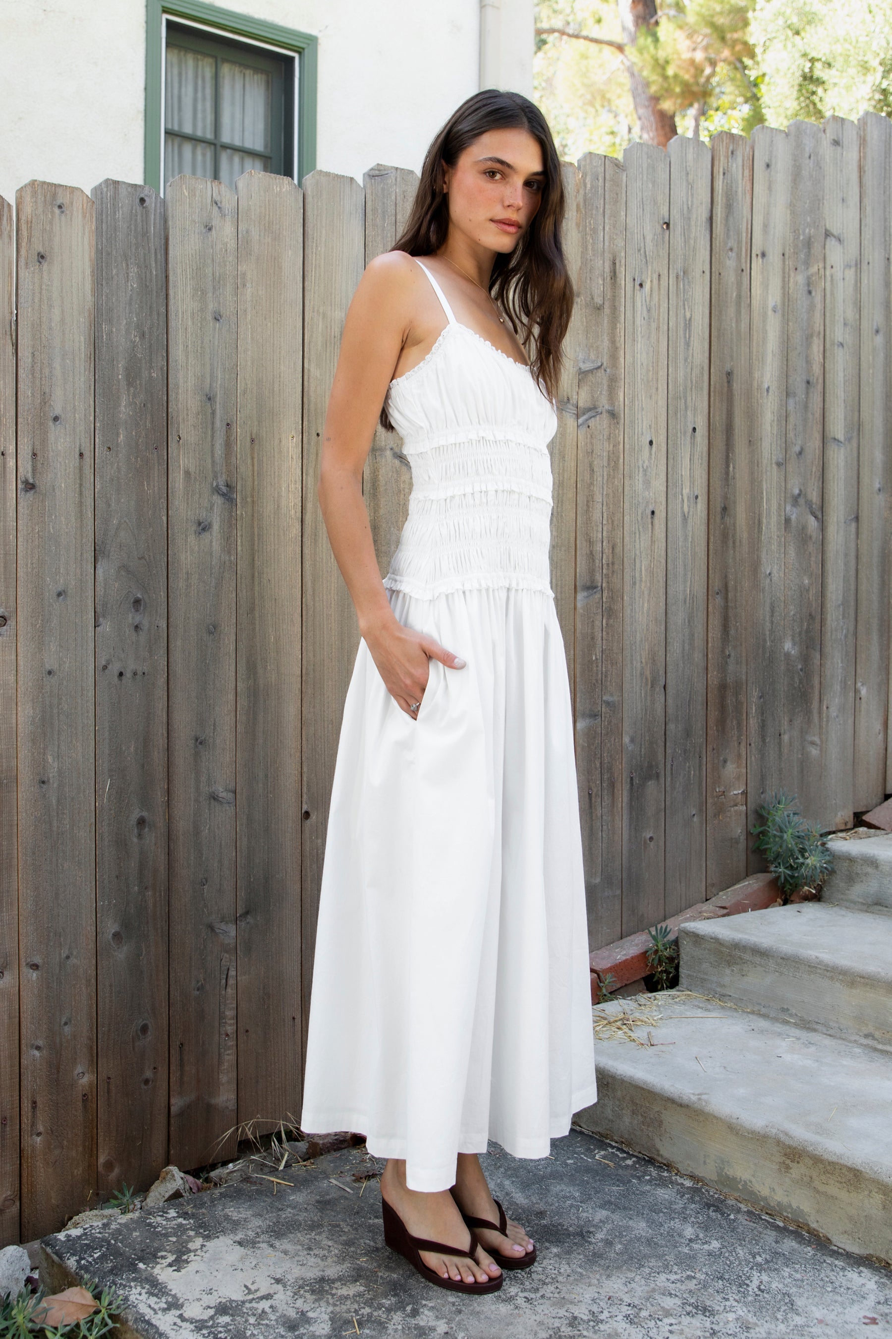 ISLA Smocked Poplin Square Neck Maxi Dress