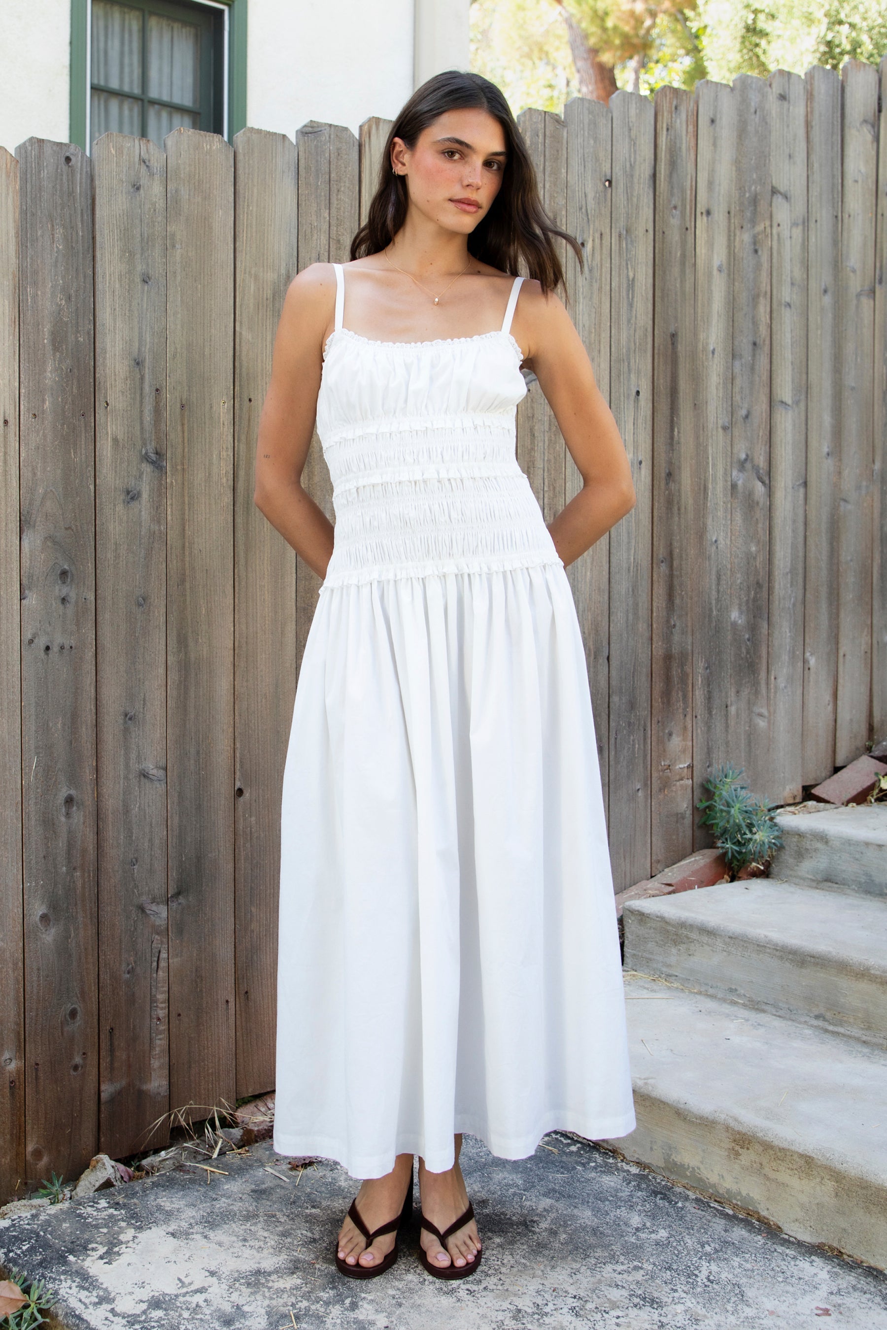 ISLA Smocked Poplin Square Neck Maxi Dress