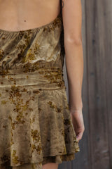 OLIVINE Flocked Floral Halter Ruched Mini Dress
