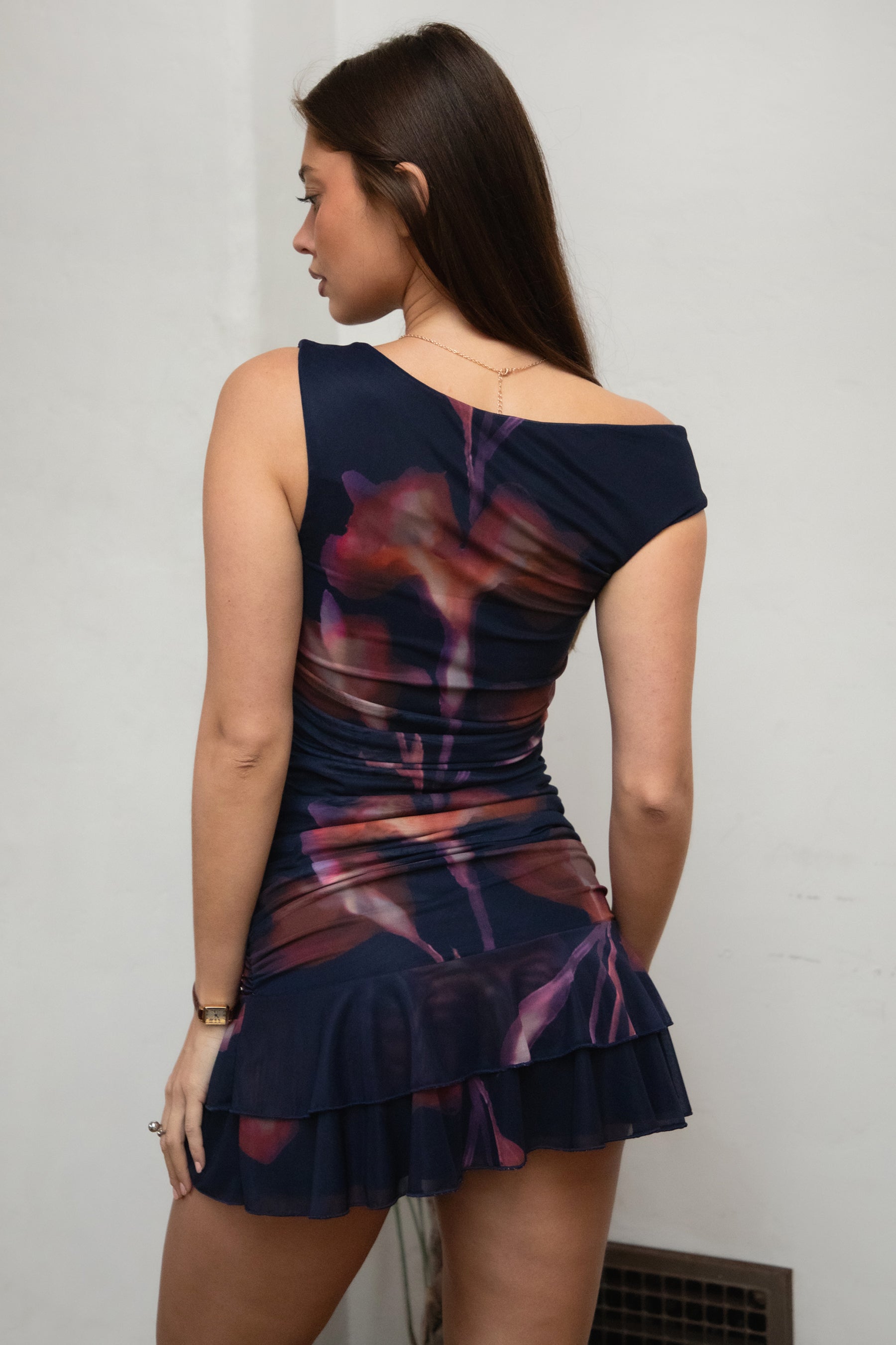 VIORELLE Twisted One-Shoulder Mesh Dress