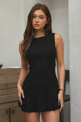 LINARA Low Drop Waist Boat Neck Mini Dress