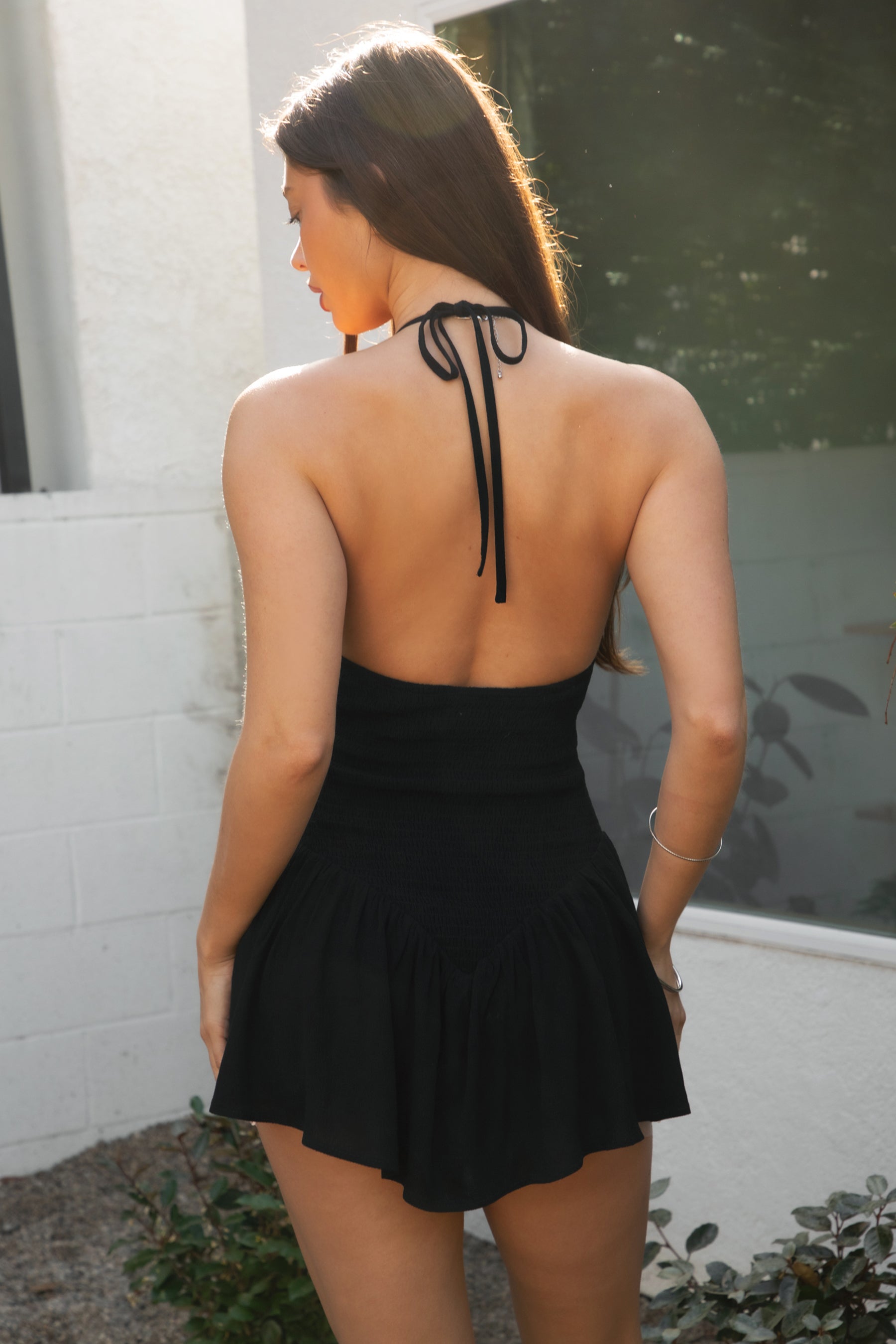CLARISSE Crinkle Gauze Halter Mini Dress