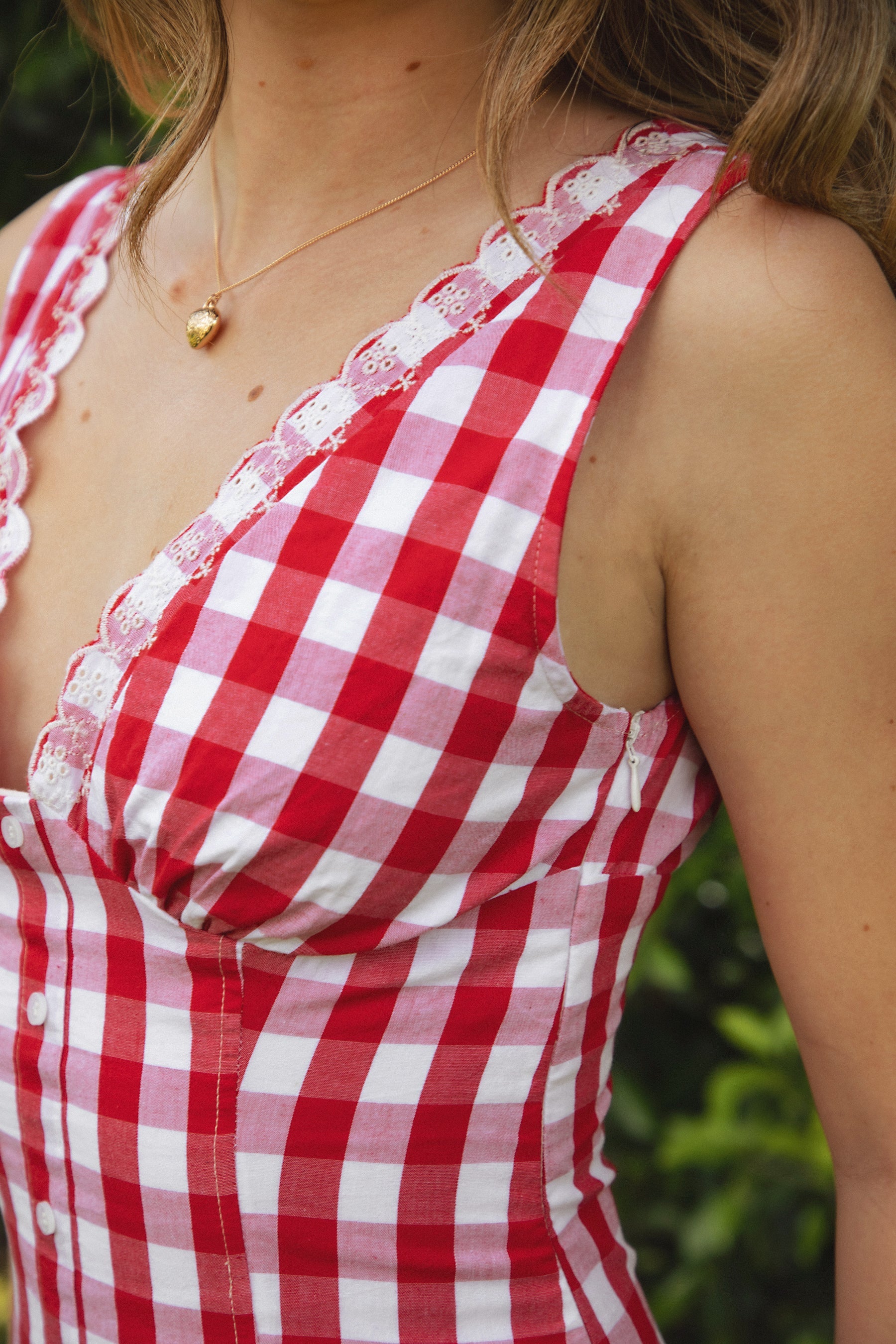 CHERYN V-Neck Gingham Poplin Mini Dress