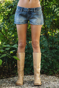 LIVANE Low Rise Micro Denim Mini Shorts