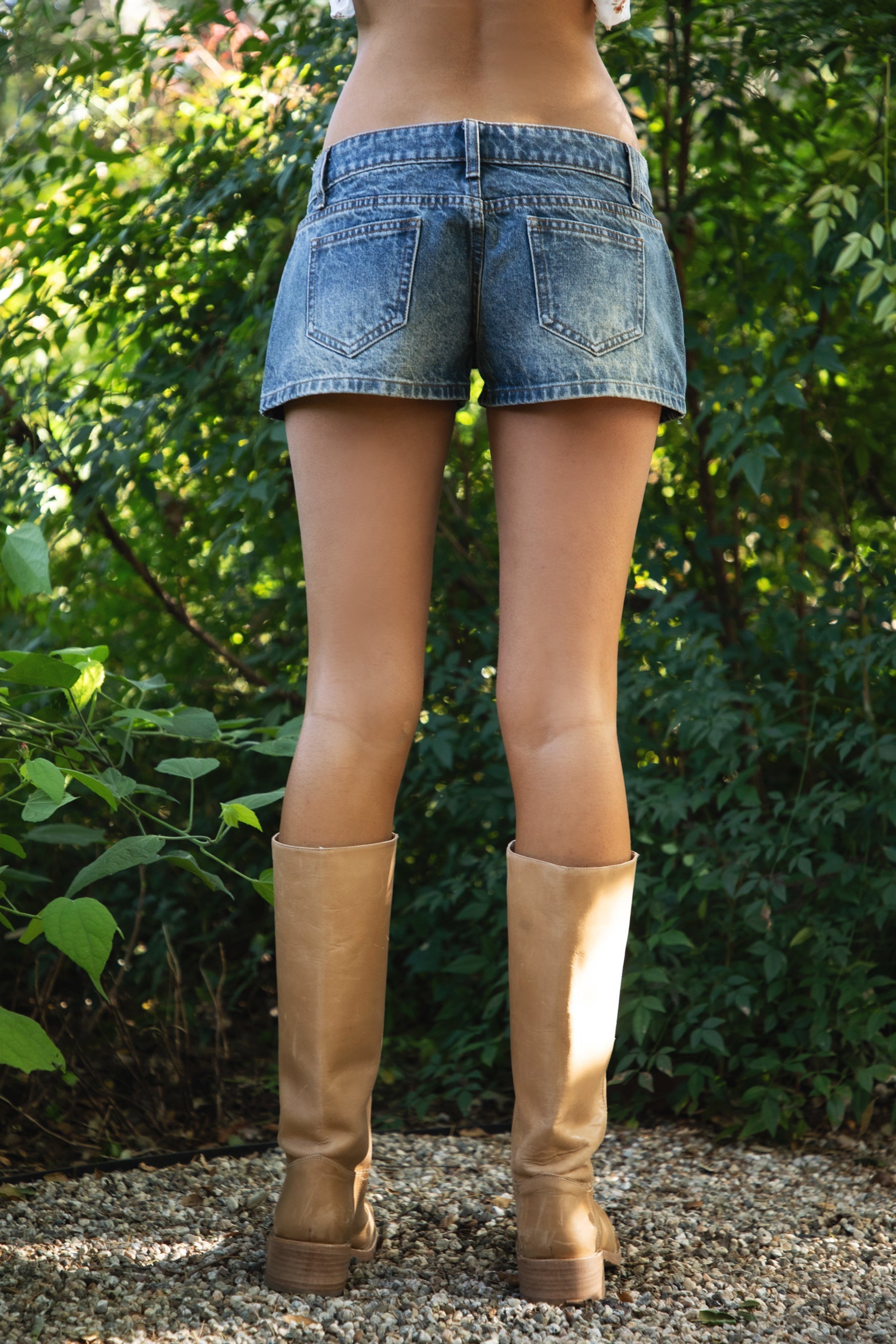LIVANE Low Rise Micro Denim Mini Shorts