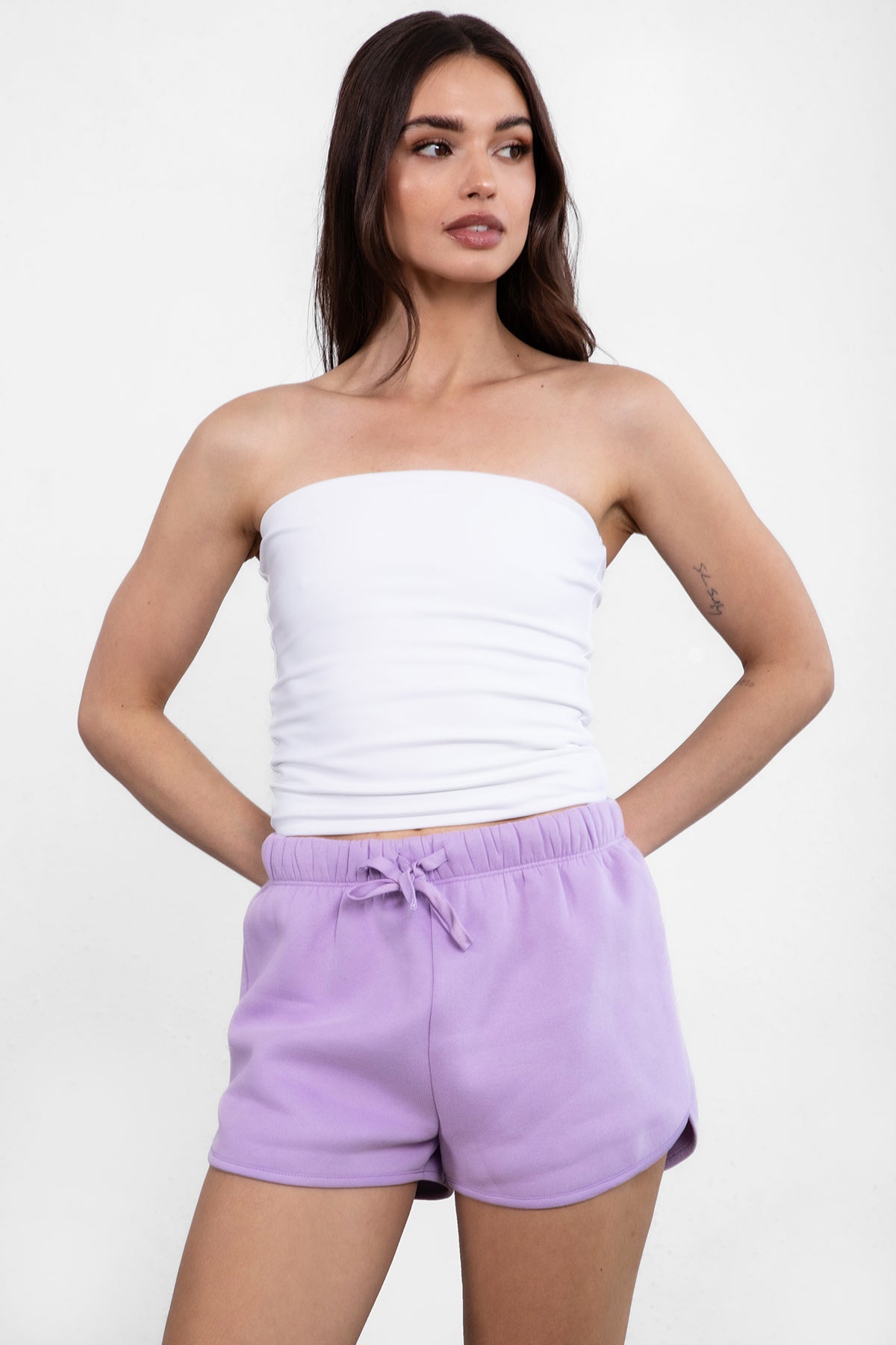 SHORTY Drawstring Waist Plush Fleece Track Mini Shorts