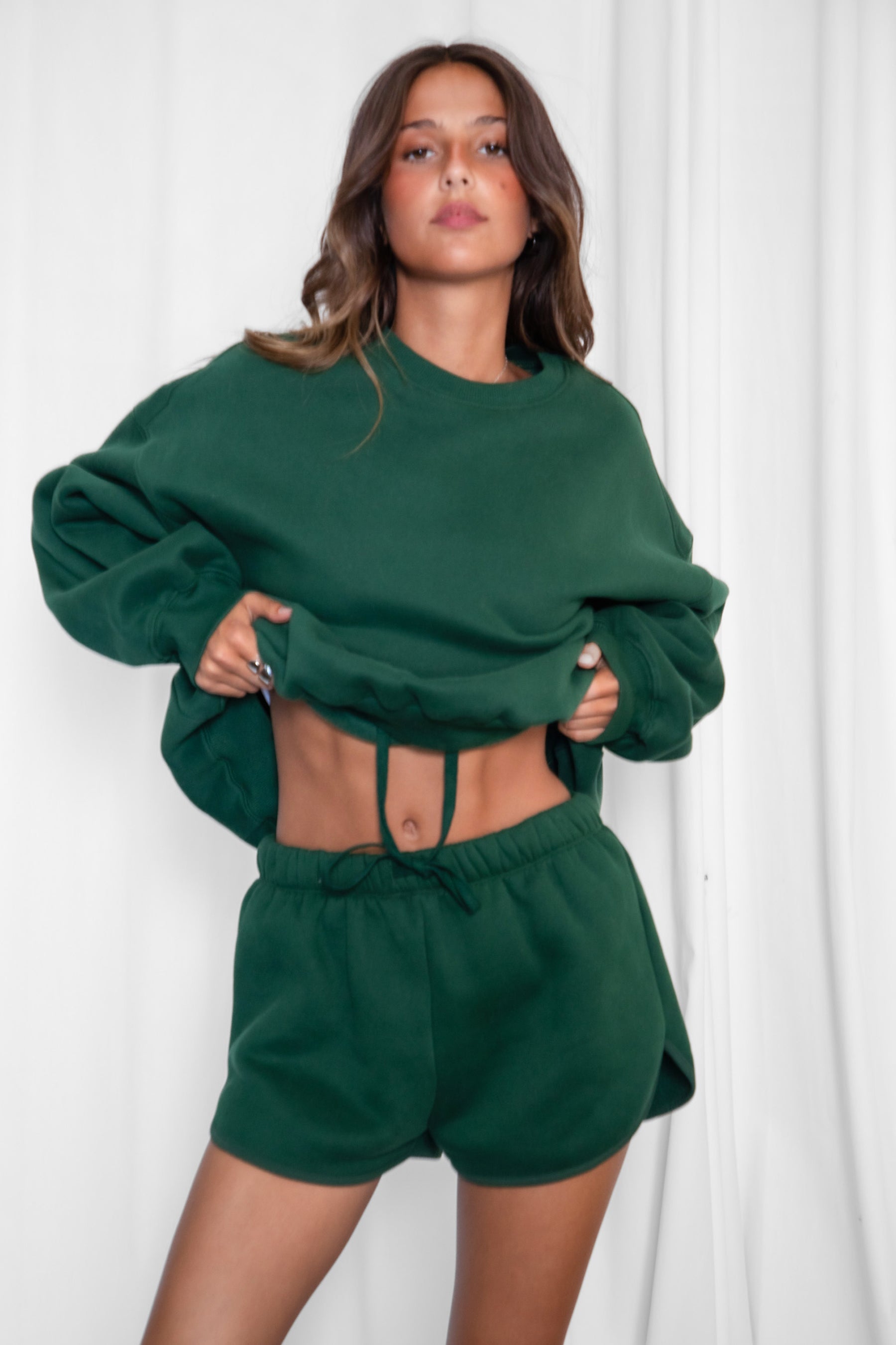 SHORTY Drawstring Waist Plush Fleece Track Mini Shorts