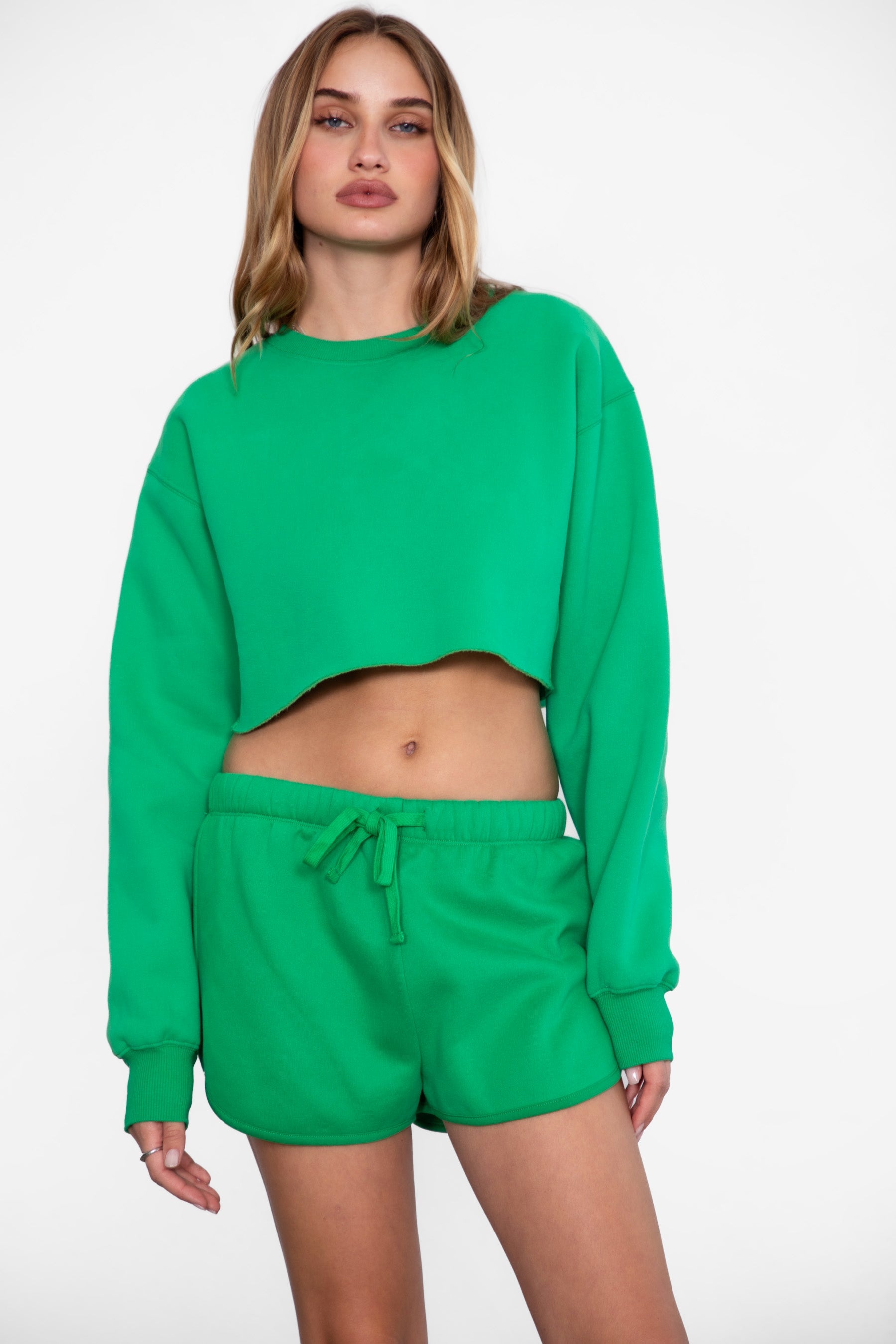 SHORTY Drawstring Waist Plush Fleece Track Mini Shorts