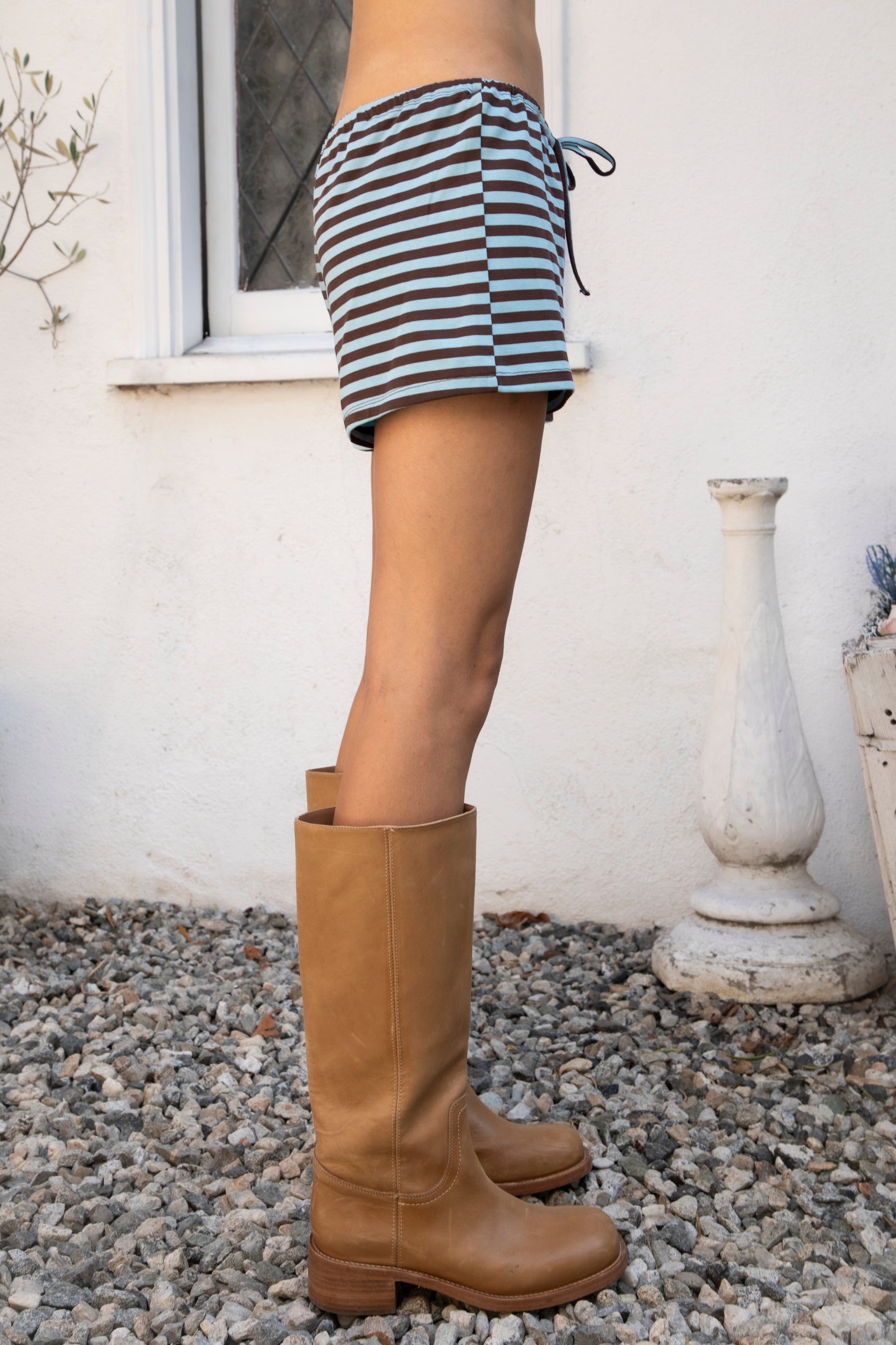 MARLOWE Stripe Mid Waist Stretch Shorts