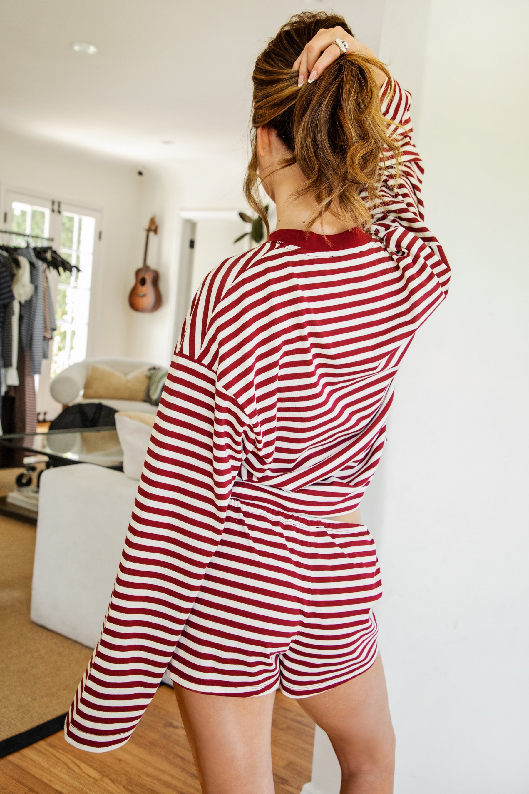 MARLOWE Stripe Mid Waist Stretch Shorts