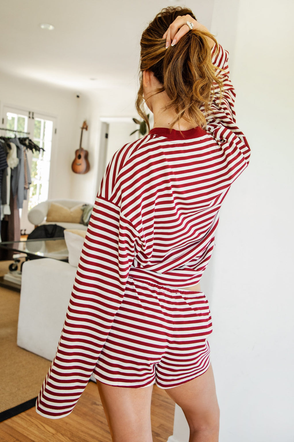 MARLOWE Stripe Mid Waist Stretch Shorts
