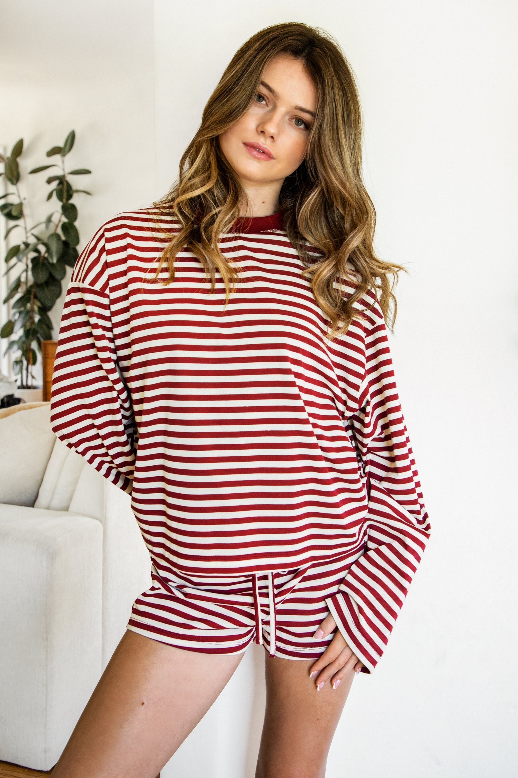 MARLOWE Stripe Mid Waist Stretch Shorts
