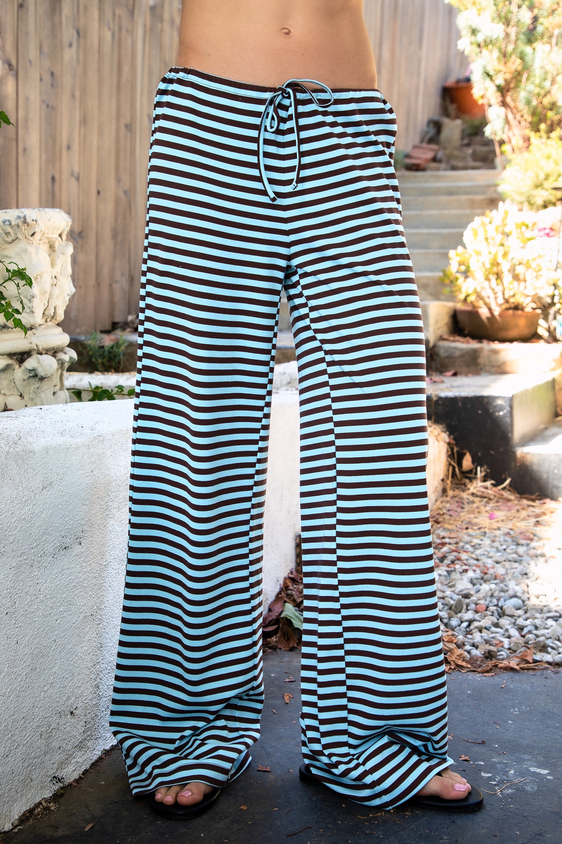 MARLOWE Stripe Mid Waist Wide Leg Pants