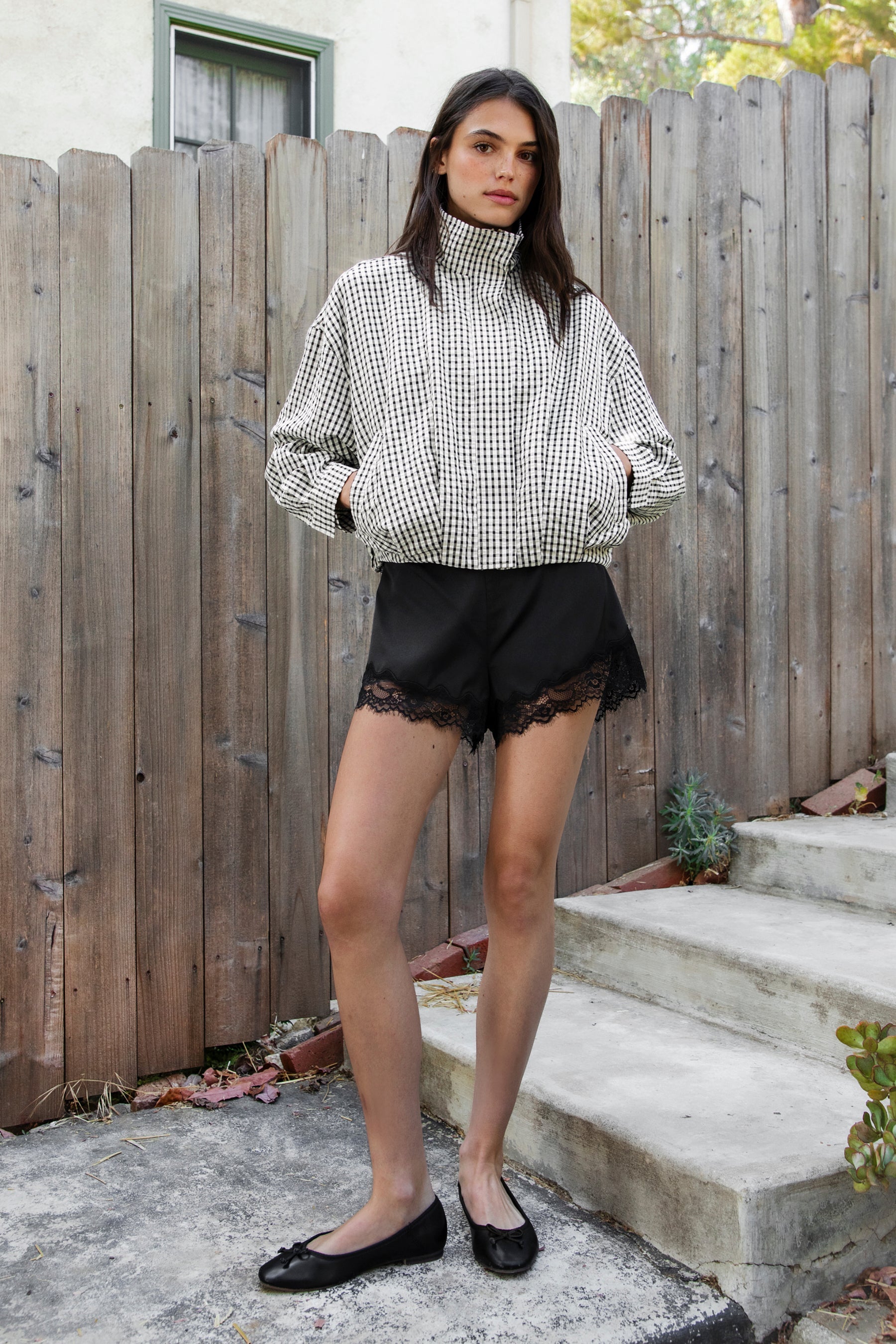 LUNETTE Scalloped Eyelash Lace Trim Satin Shorts