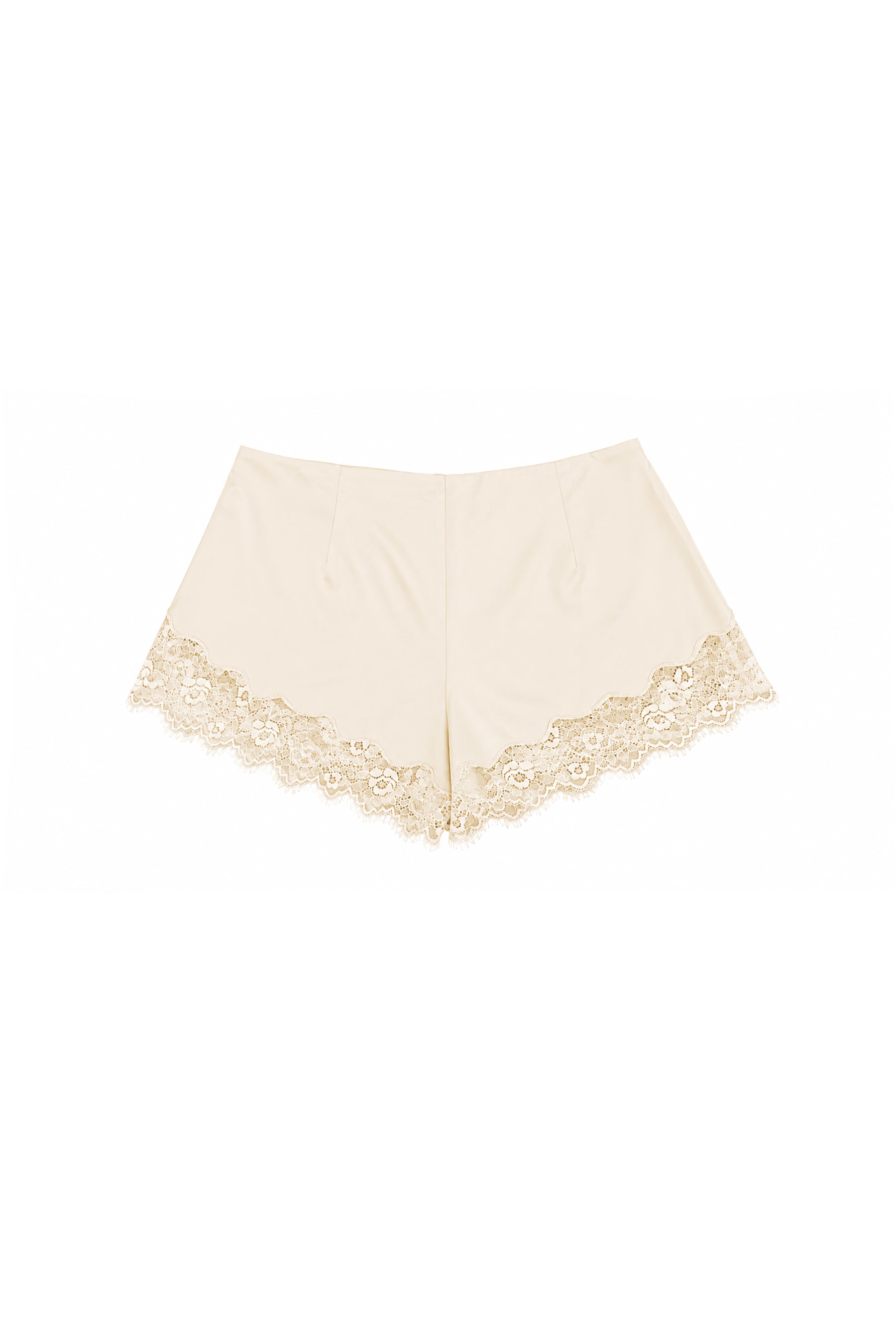 LUNETTE Scalloped Eyelash Lace Trim Satin Shorts