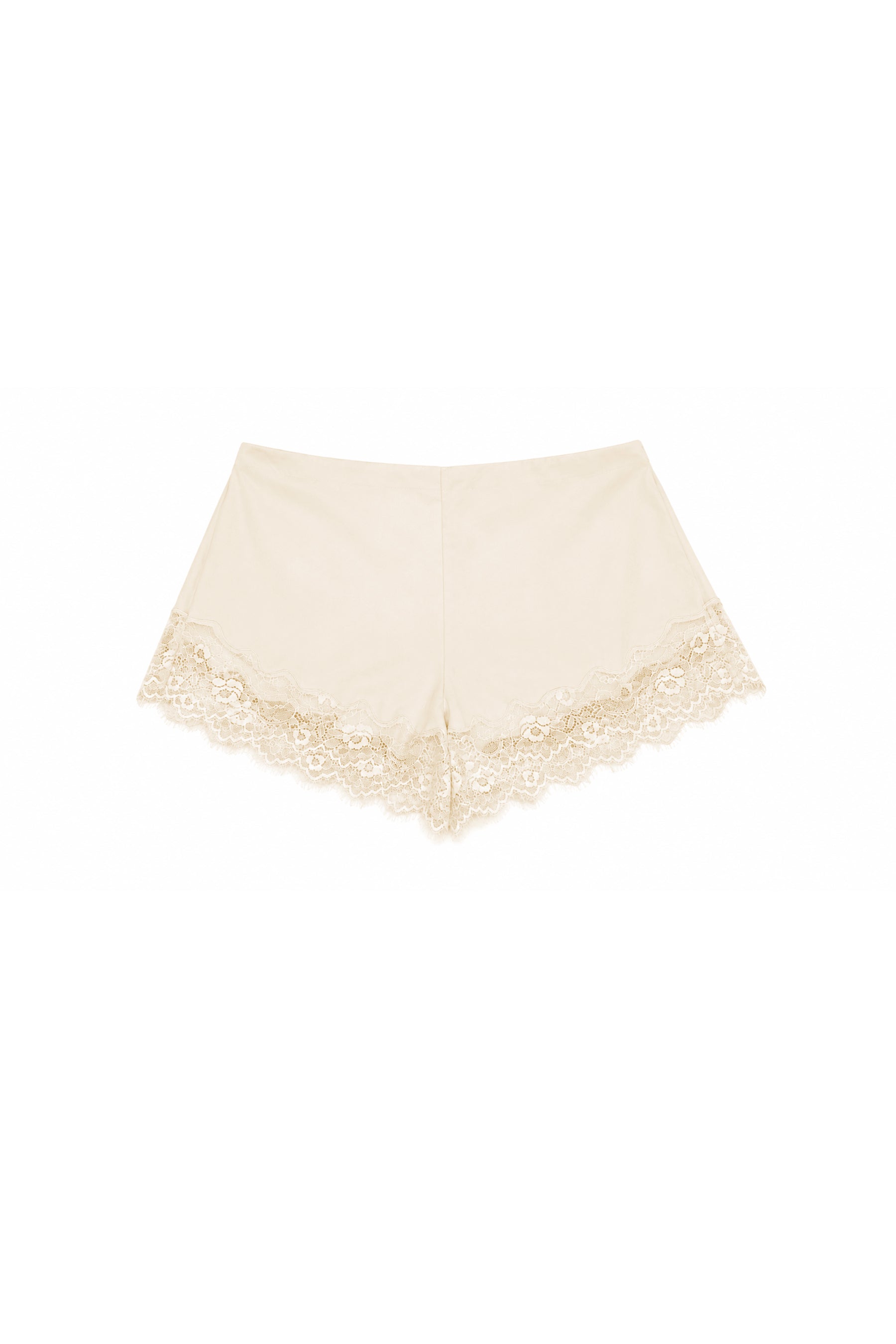 LUNETTE Scalloped Eyelash Lace Trim Satin Shorts