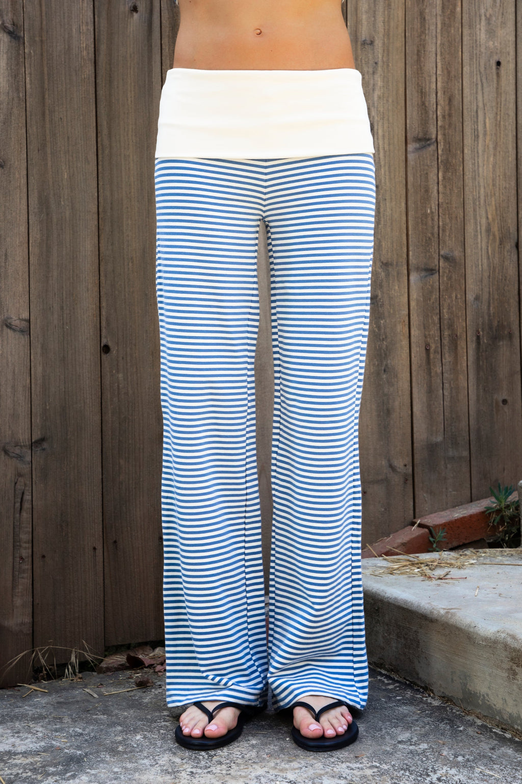 BRISA French Terry Stripe Foldover Waist Wide Leg Pants [Pre-order]