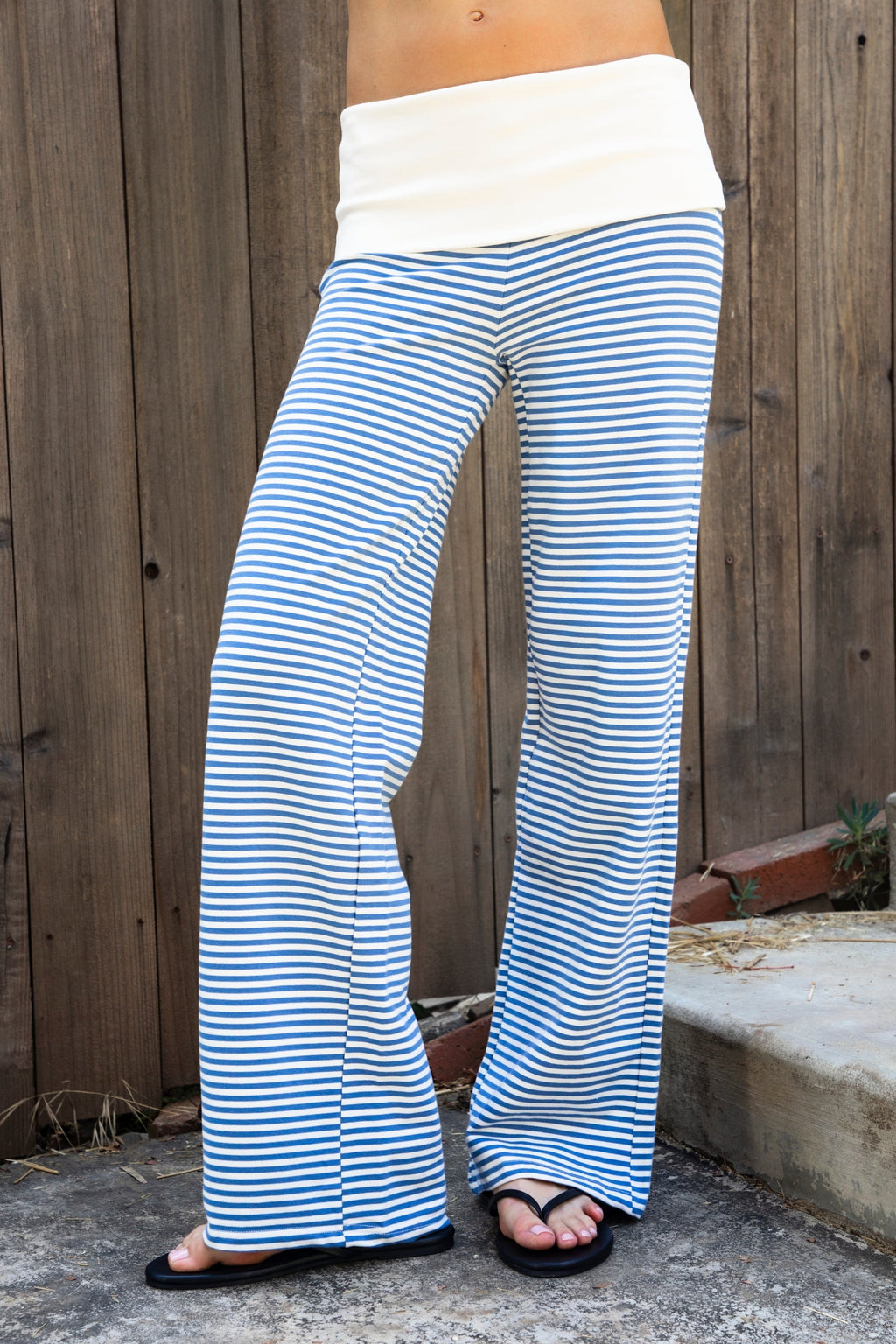 BRISA French Terry Stripe Foldover Waist Wide Leg Pants [Pre-order]
