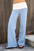BRISA French Terry Stripe Foldover Waist Wide Leg Pants [Pre-order]