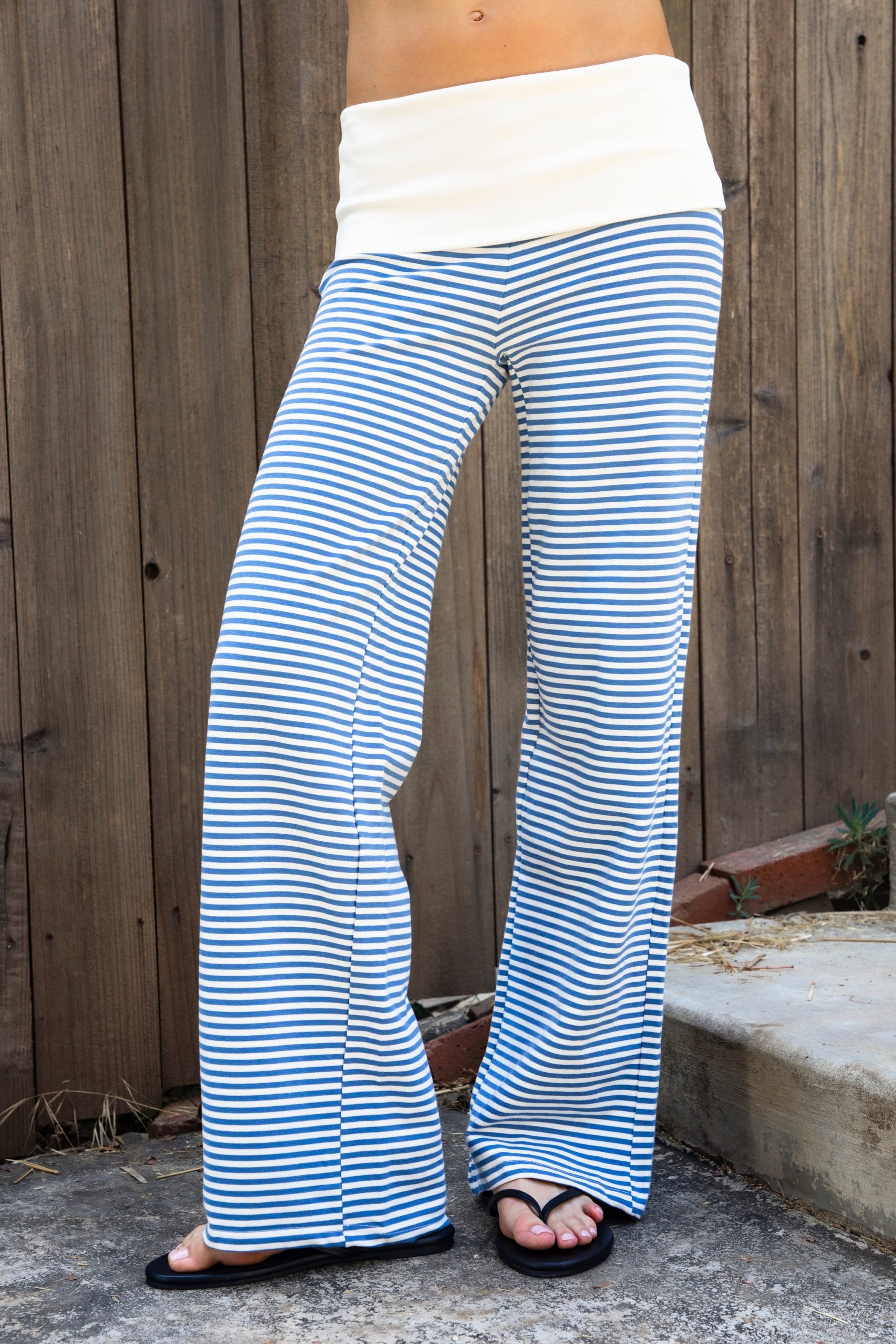 BRISA French Terry Stripe Foldover Waist Wide Leg Pants [Pre-order]