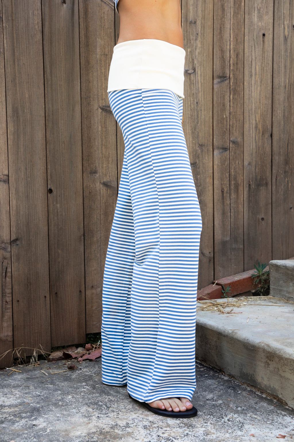 BRISA French Terry Stripe Foldover Waist Wide Leg Pants [Pre-order]