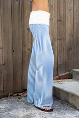 BRISA French Terry Stripe Foldover Waist Wide Leg Pants [Pre-order]