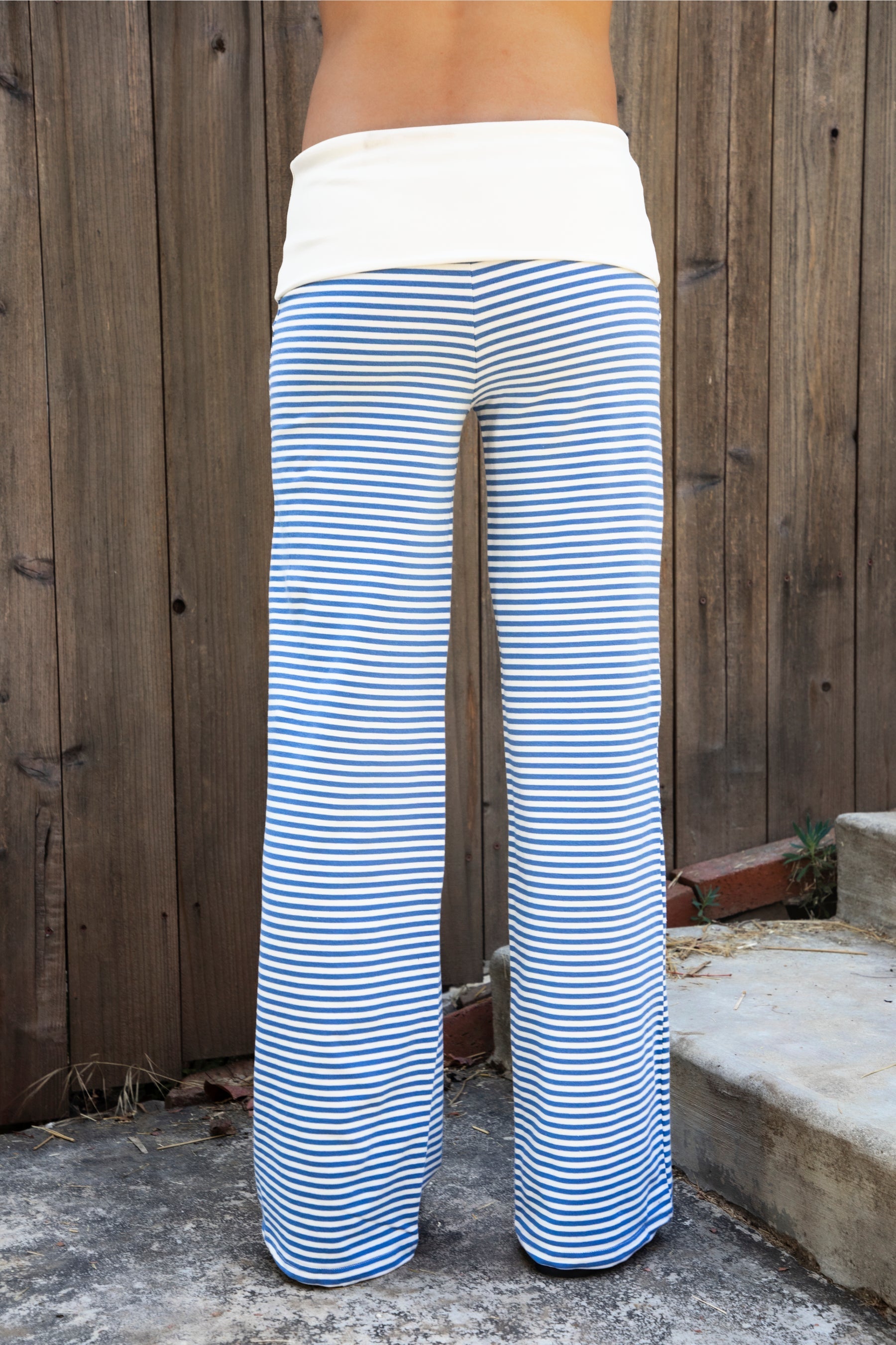 BRISA French Terry Stripe Foldover Waist Wide Leg Pants [Pre-order]