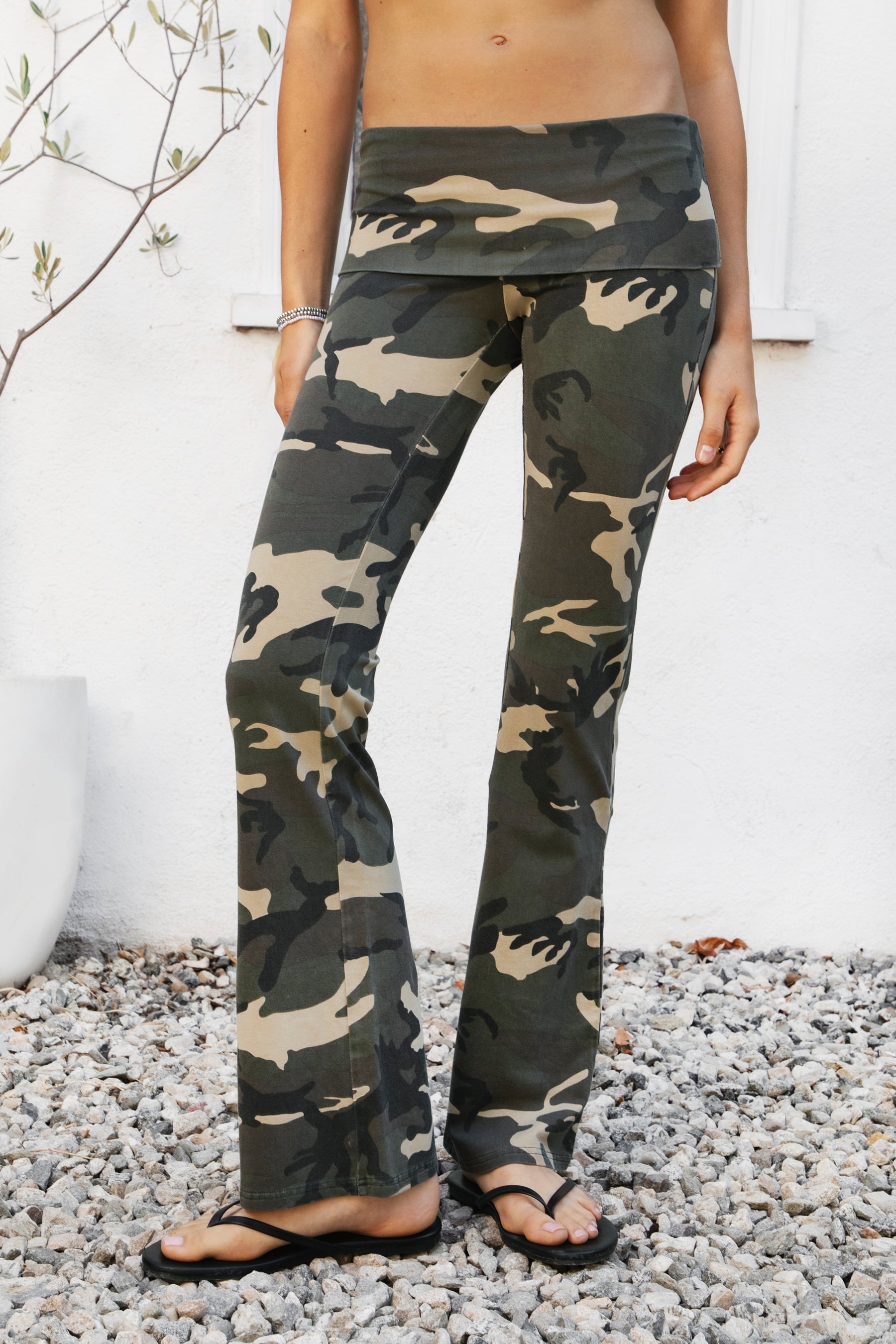 REMI Dark Military Camo Fold Over Flare Leggings