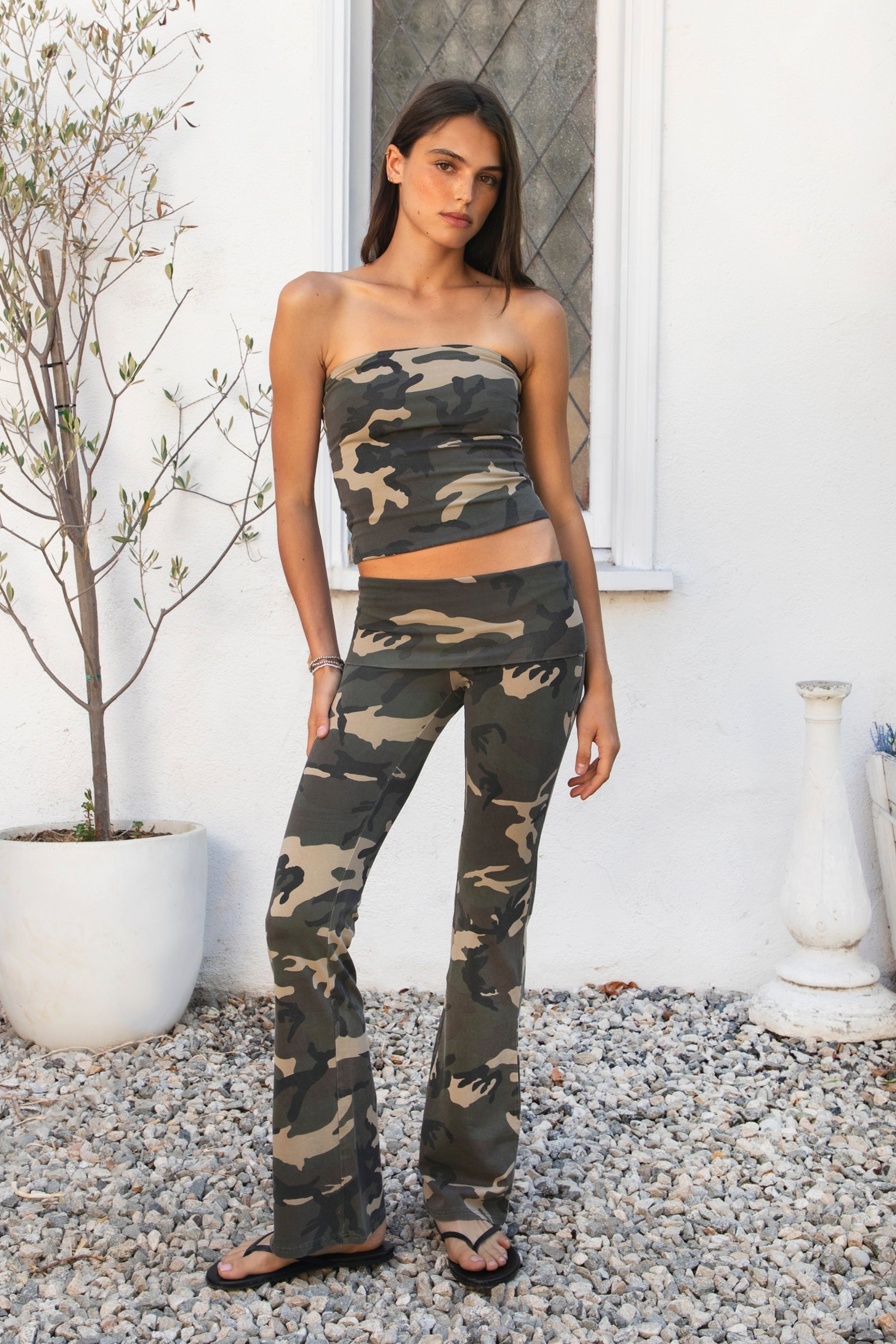 REMI Dark Military Camo Fold Over Flare Leggings