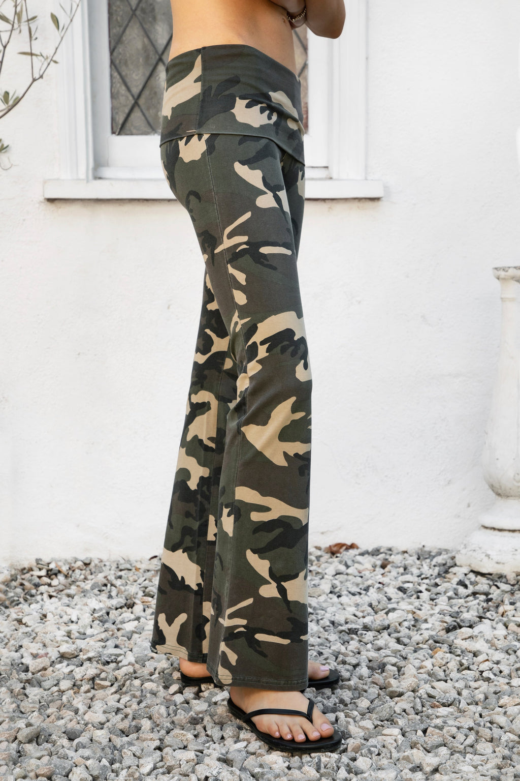 REMI Dark Military Camo Fold Over Flare Leggings