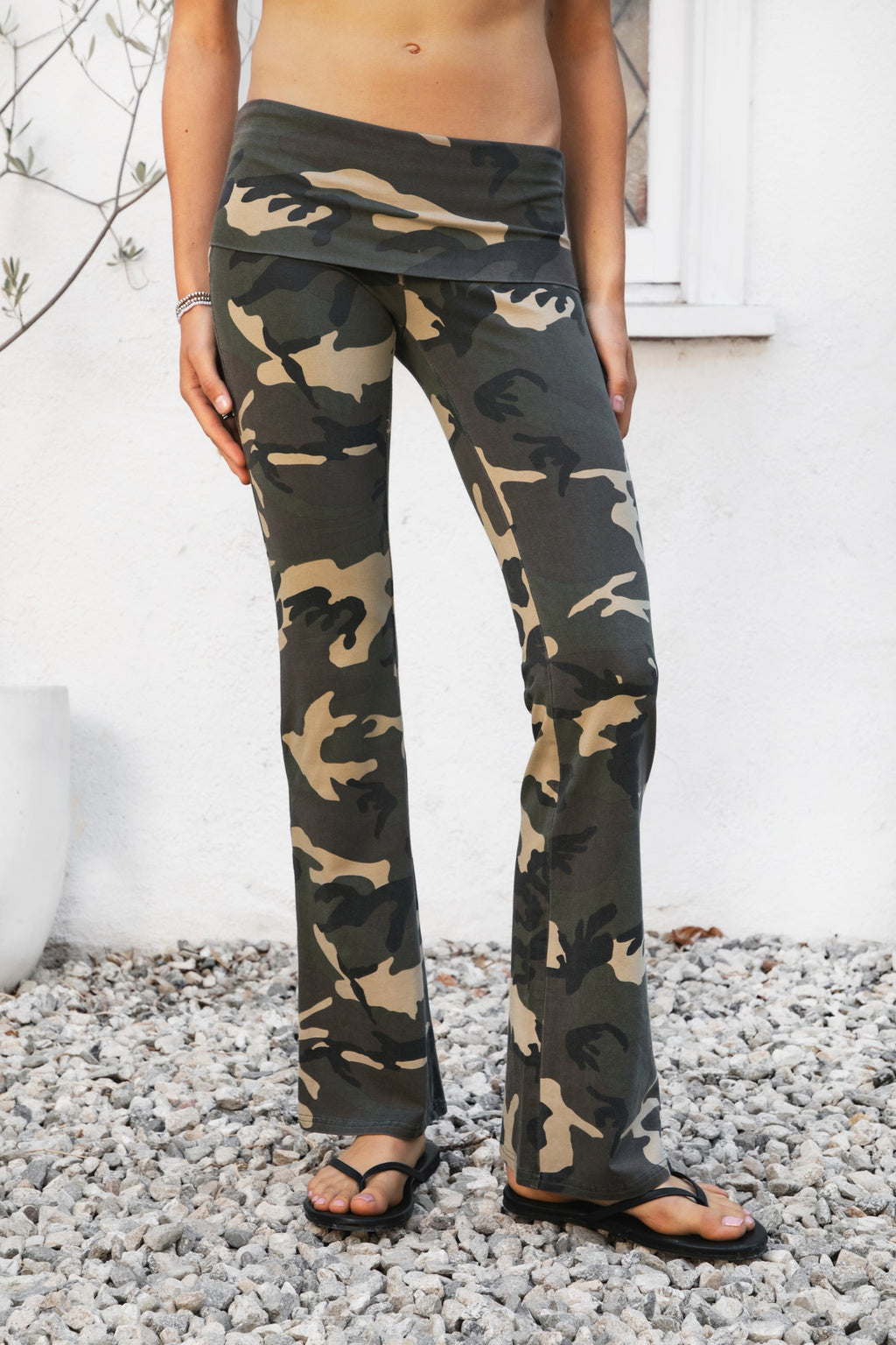 REMI Dark Military Camo Fold Over Flare Leggings