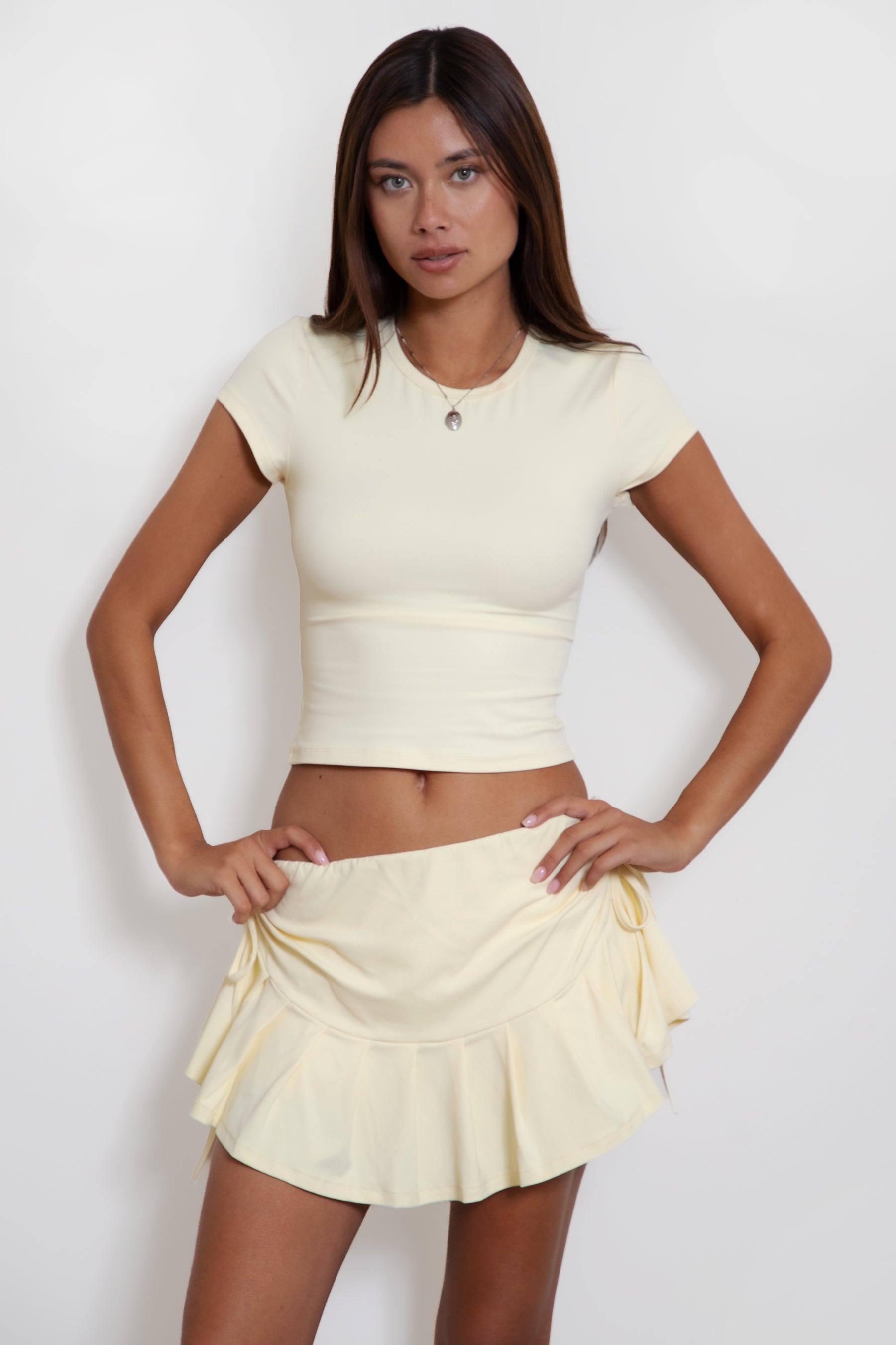 NYLEE Soft Span Stretch Ruffled Mini Skort