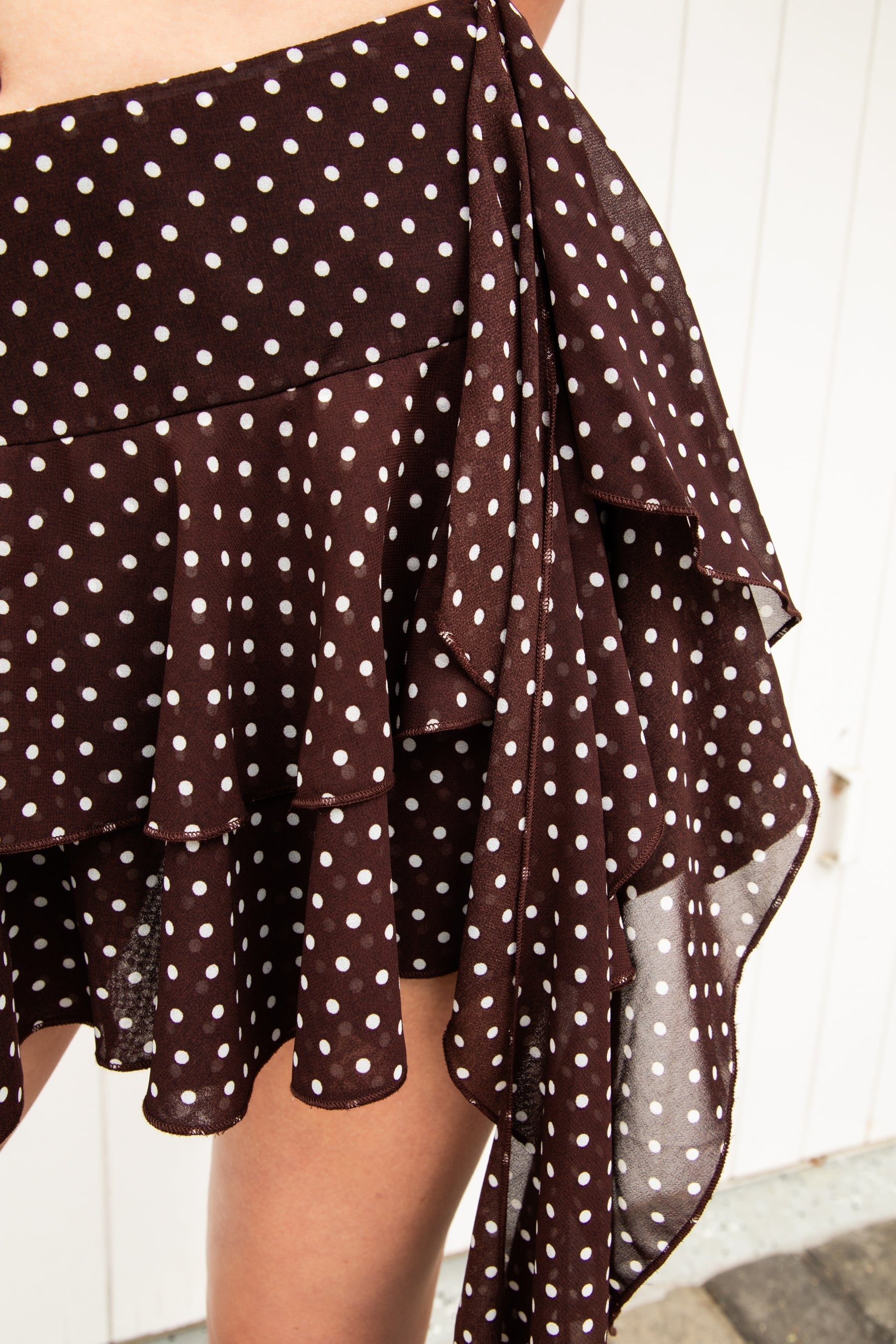 BISCOTTI Polka Dot Chiffon Ruffle Skirt