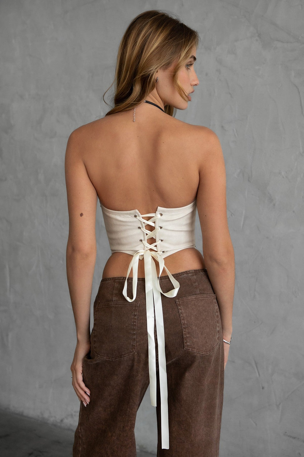 Glendora Distressed PU Leather Corset Top