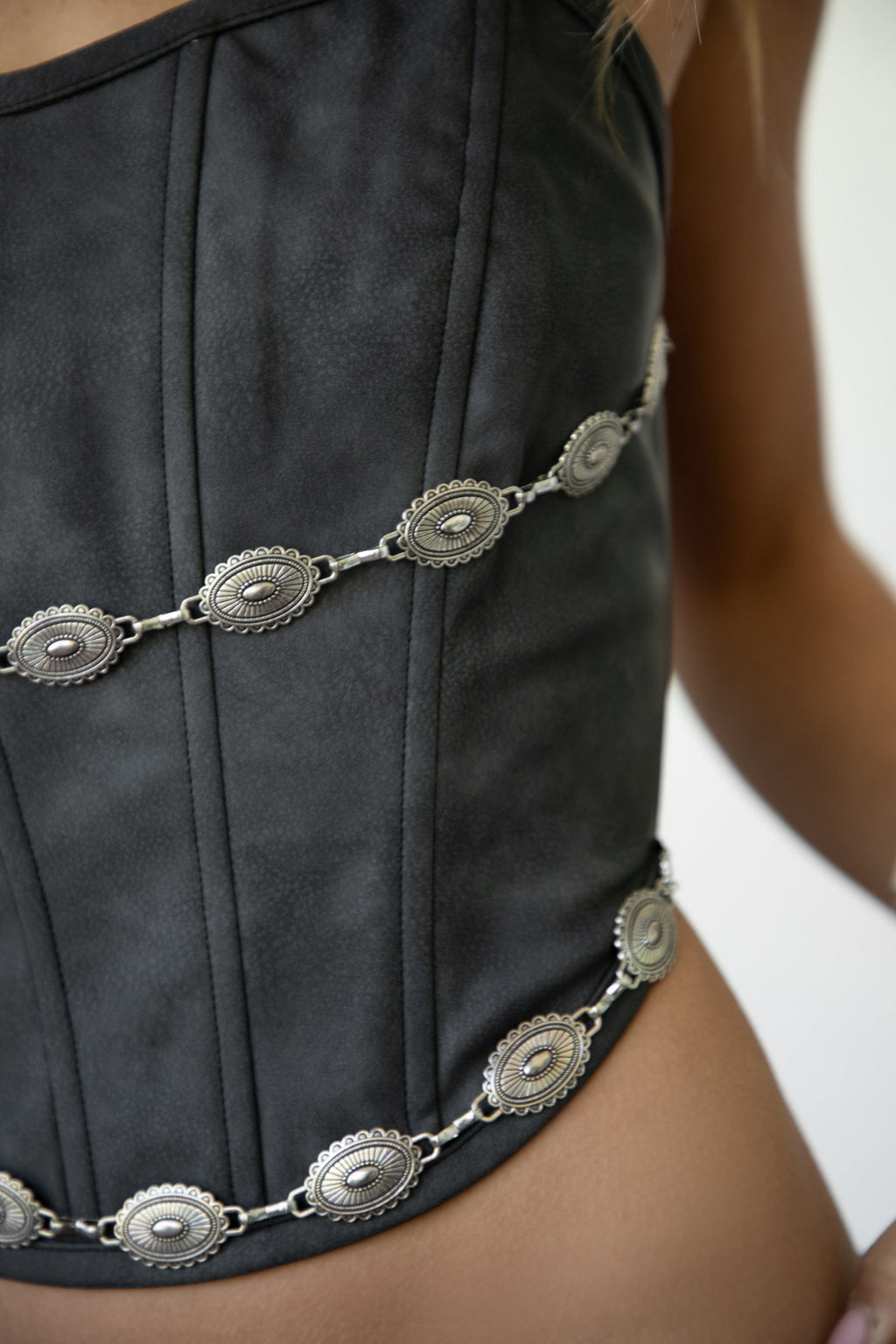 Glendora Distressed PU Leather Corset Top