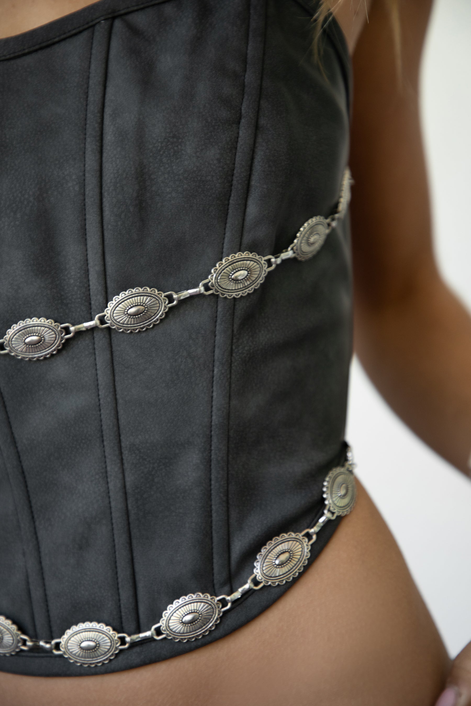 Glendora Distressed PU Leather Corset Top