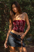 BECKEE Faux Fur Embroidery Corset Top
