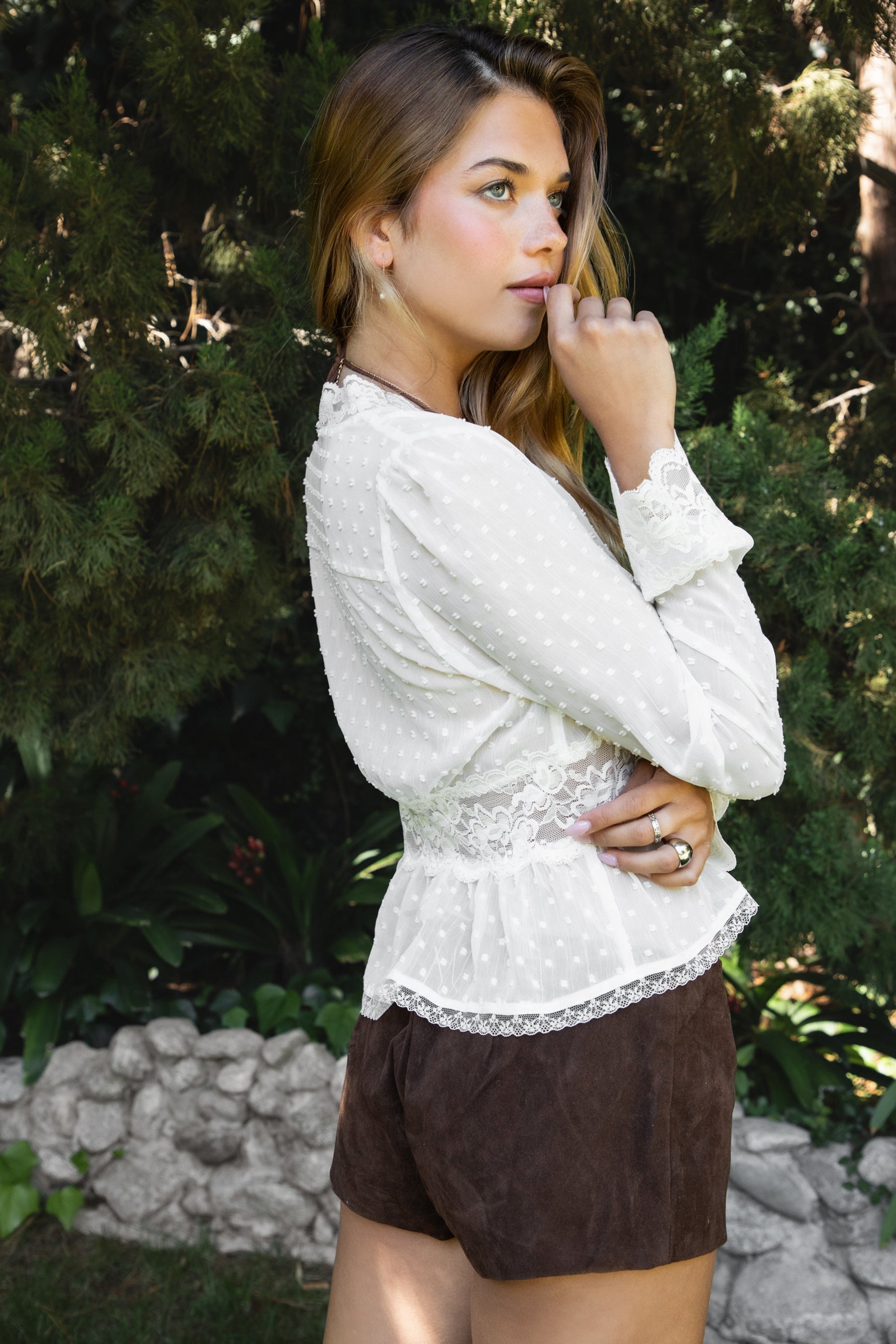 LACEWOOD Polka Dot Chiffon Long Sleeve Blouse